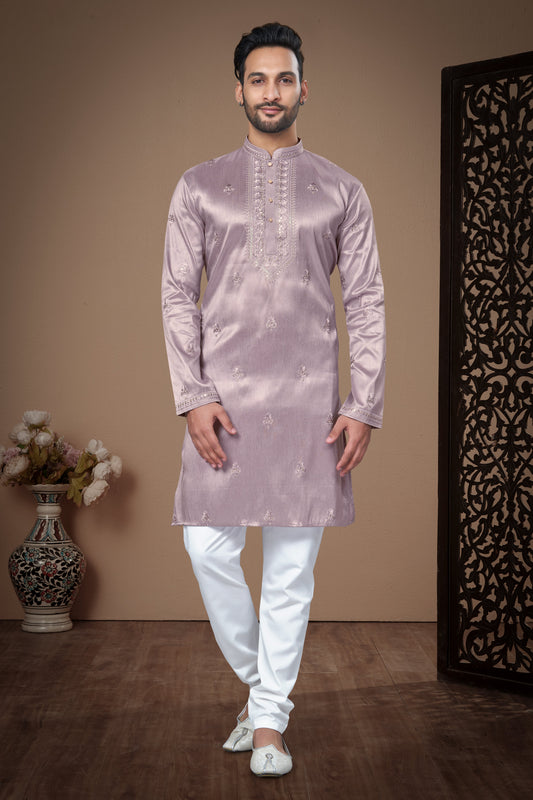 Purple Embroidered Silk Kurta Pajama-MW13_1_SareeButa.com