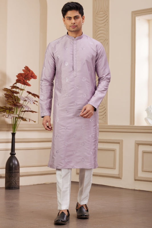 Purple Embroidered Silk Kurta Pajama-MW20_1_SareeButa.com