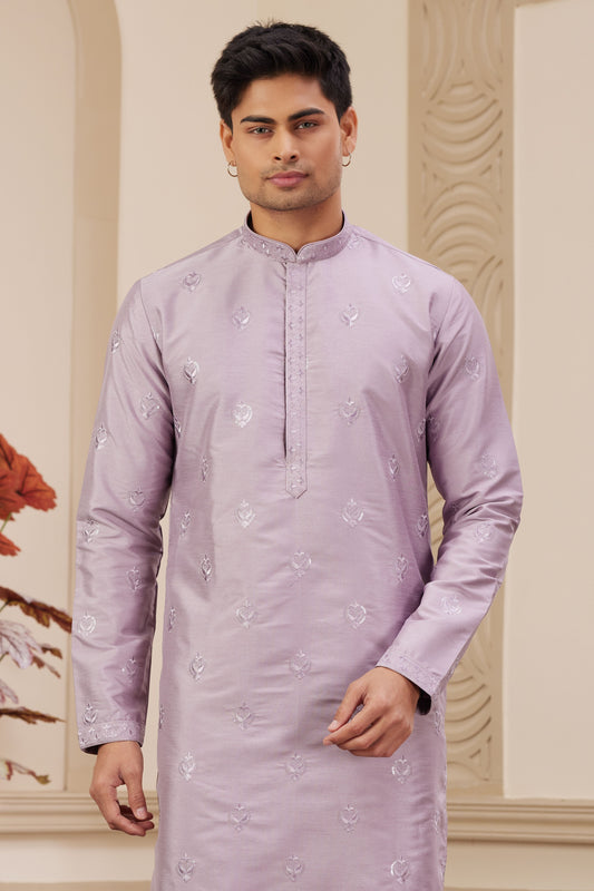 Purple Embroidered Silk Kurta Pajama-MW20_2_SareeButa.com