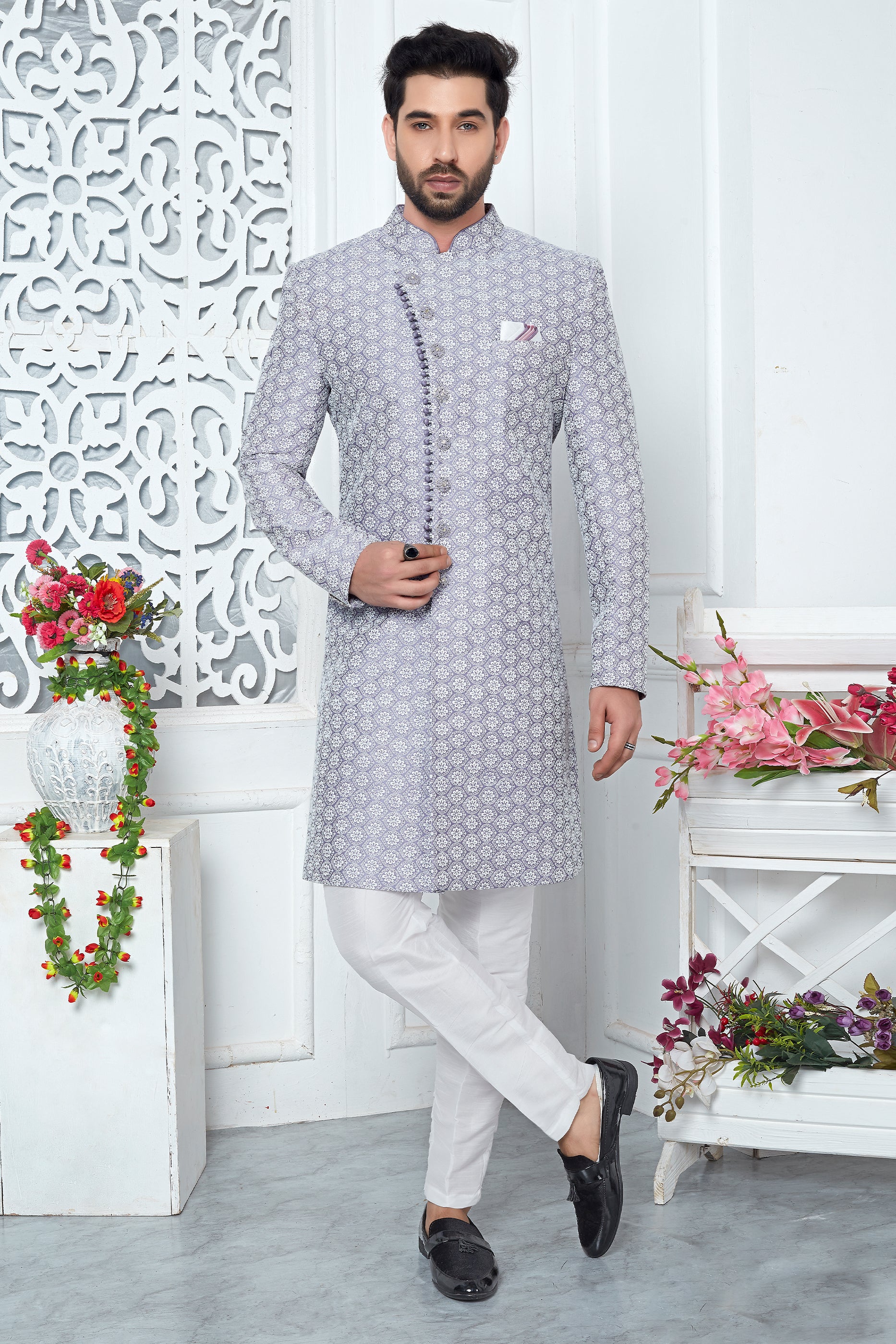 Purple Embroidered Silk Kurta Pajama-SAR11431_1_SareeButa.com