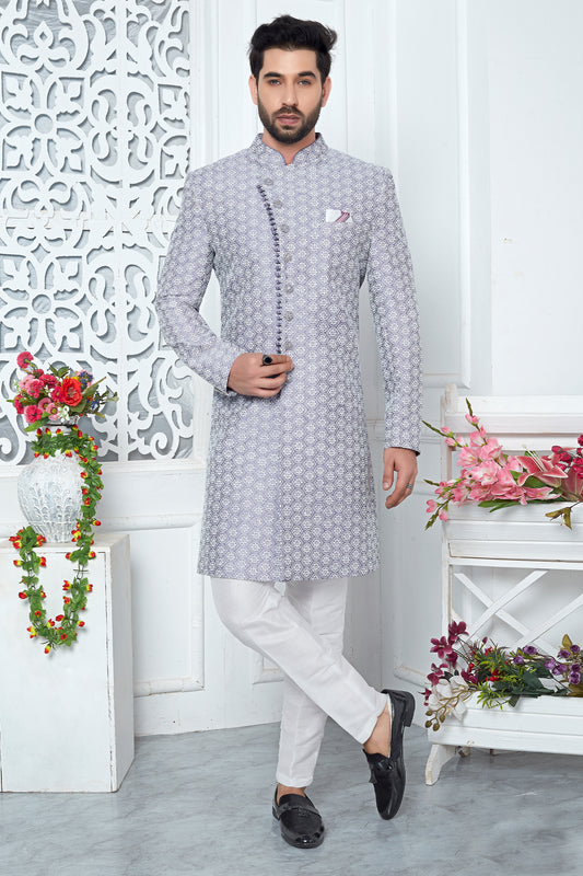 Purple Embroidered Silk Kurta Pajama-SAR11431_1_SareeButa.com