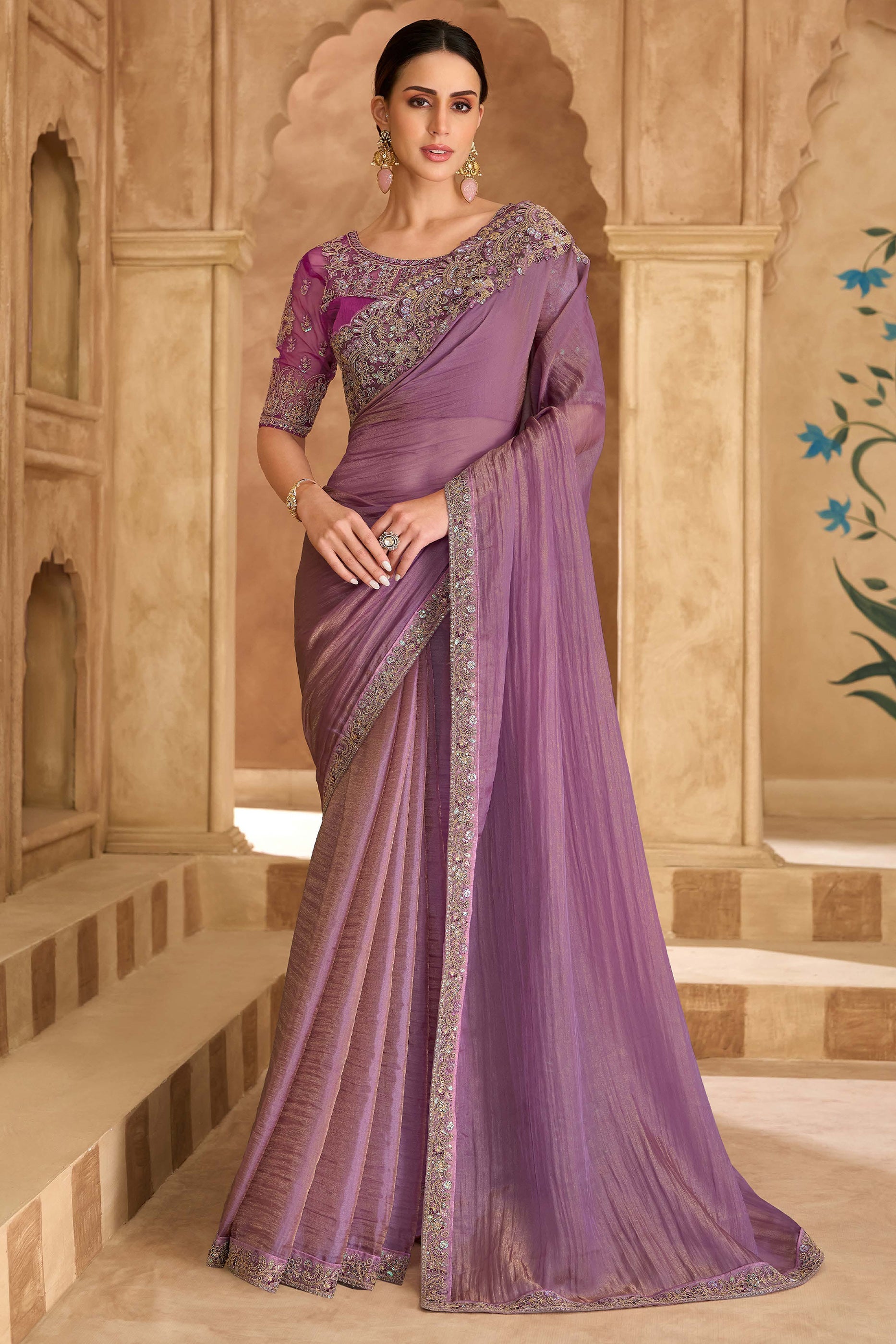 Purple Embroidered Tissue Georgette Saree-SAR11713_1_SareeButa.com