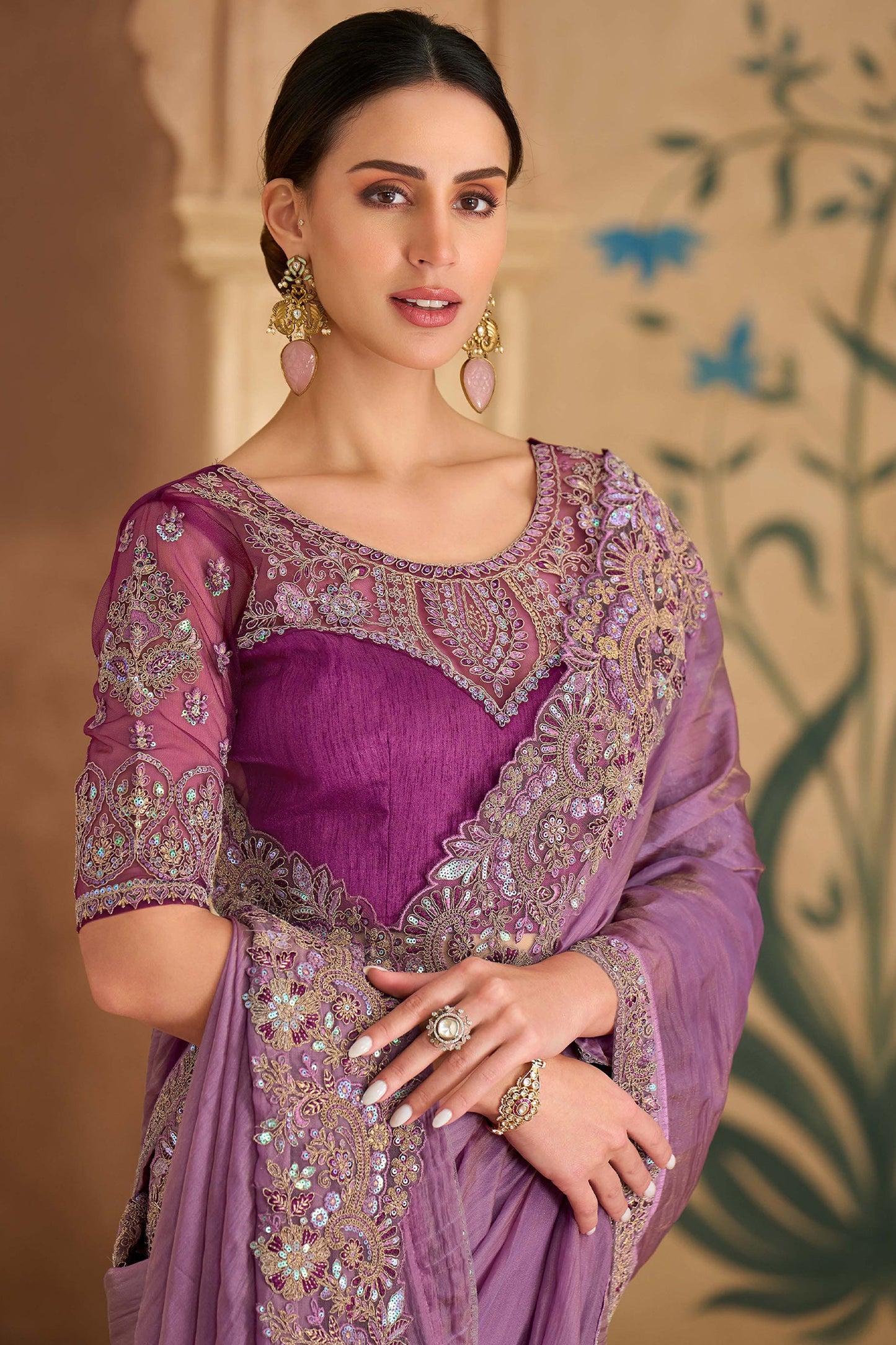 Purple Embroidered Tissue Georgette Saree-SAR11713_2_SareeButa.com