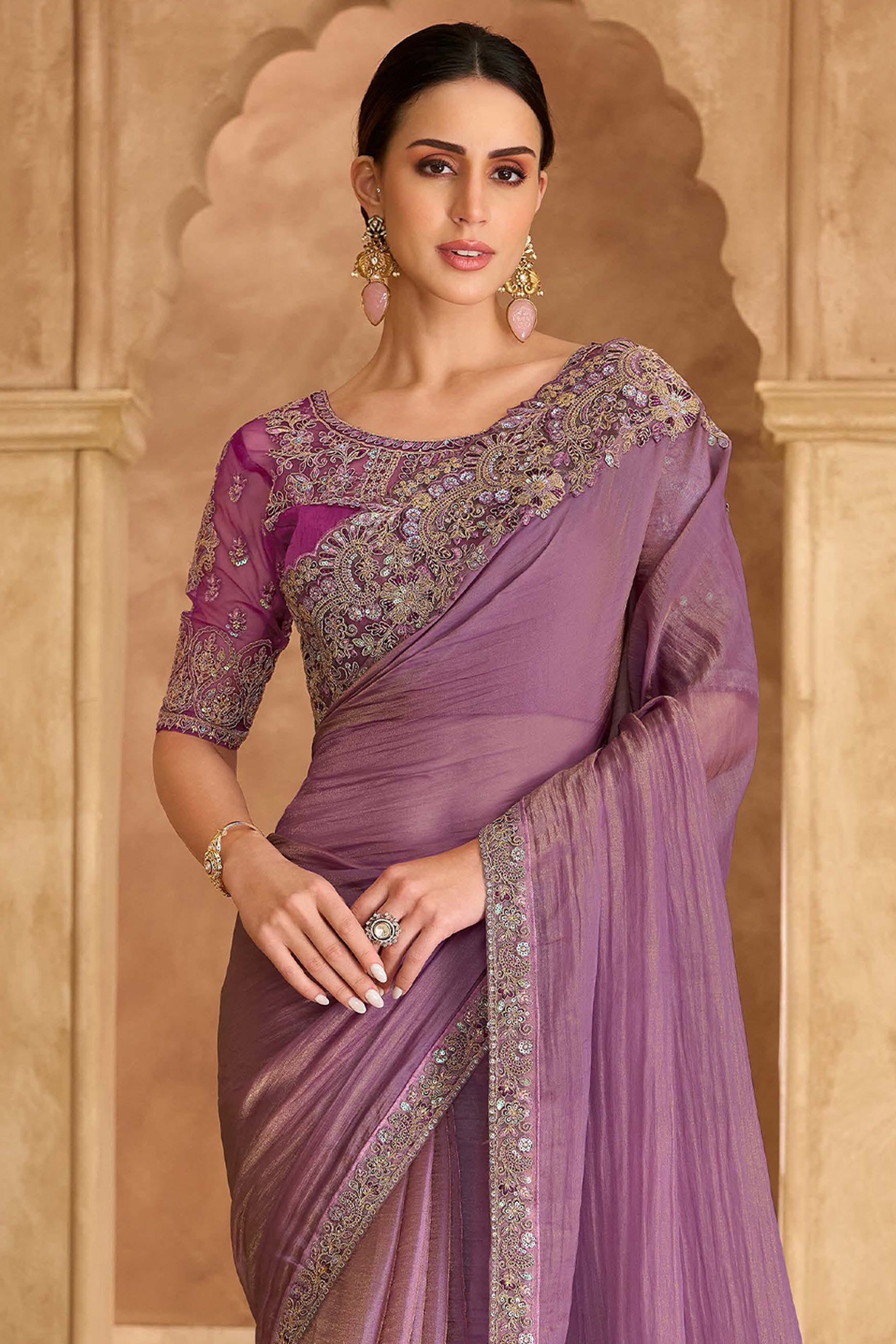 Purple Embroidered Tissue Georgette Saree-SAR11713_3_SareeButa.com