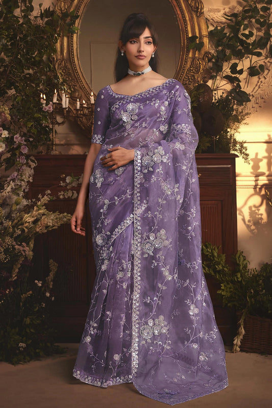 Purple Embroidered Tissue Organza Saree-SAR10236_1_SareeButa.com