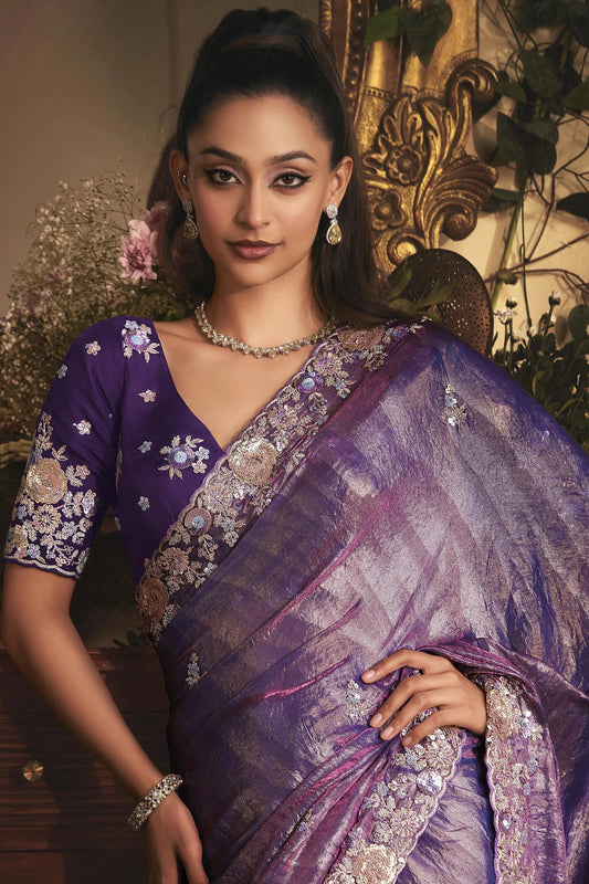 Purple Embroidered Tissue Organza Saree-SAR10244_2_SareeButa.com