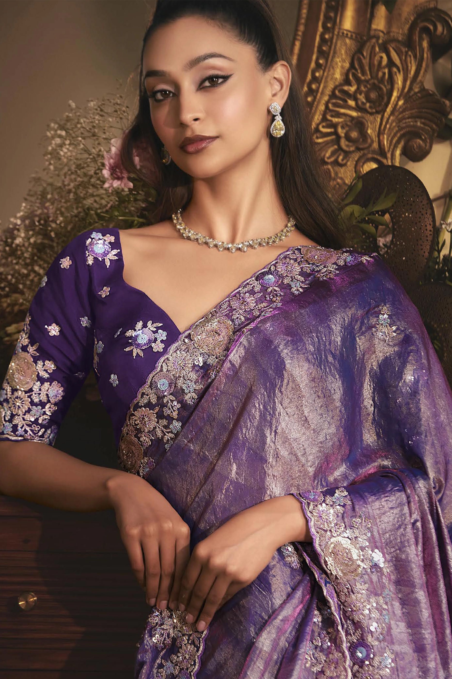 Purple Embroidered Tissue Organza Saree-SAR10244_3_SareeButa.com