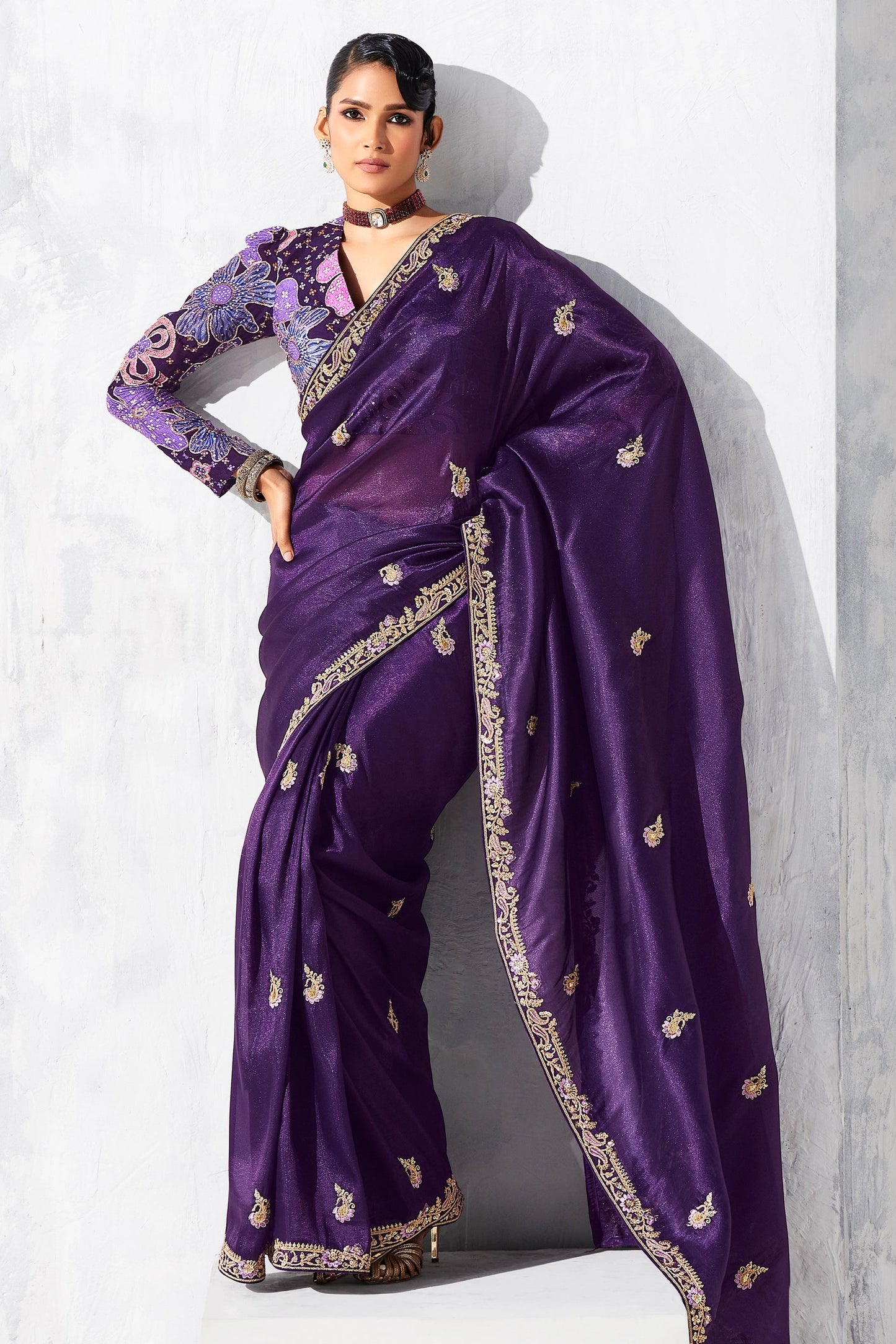 Purple Embroidered Tissue Organza Saree-SAR10559_1_SareeButa.com