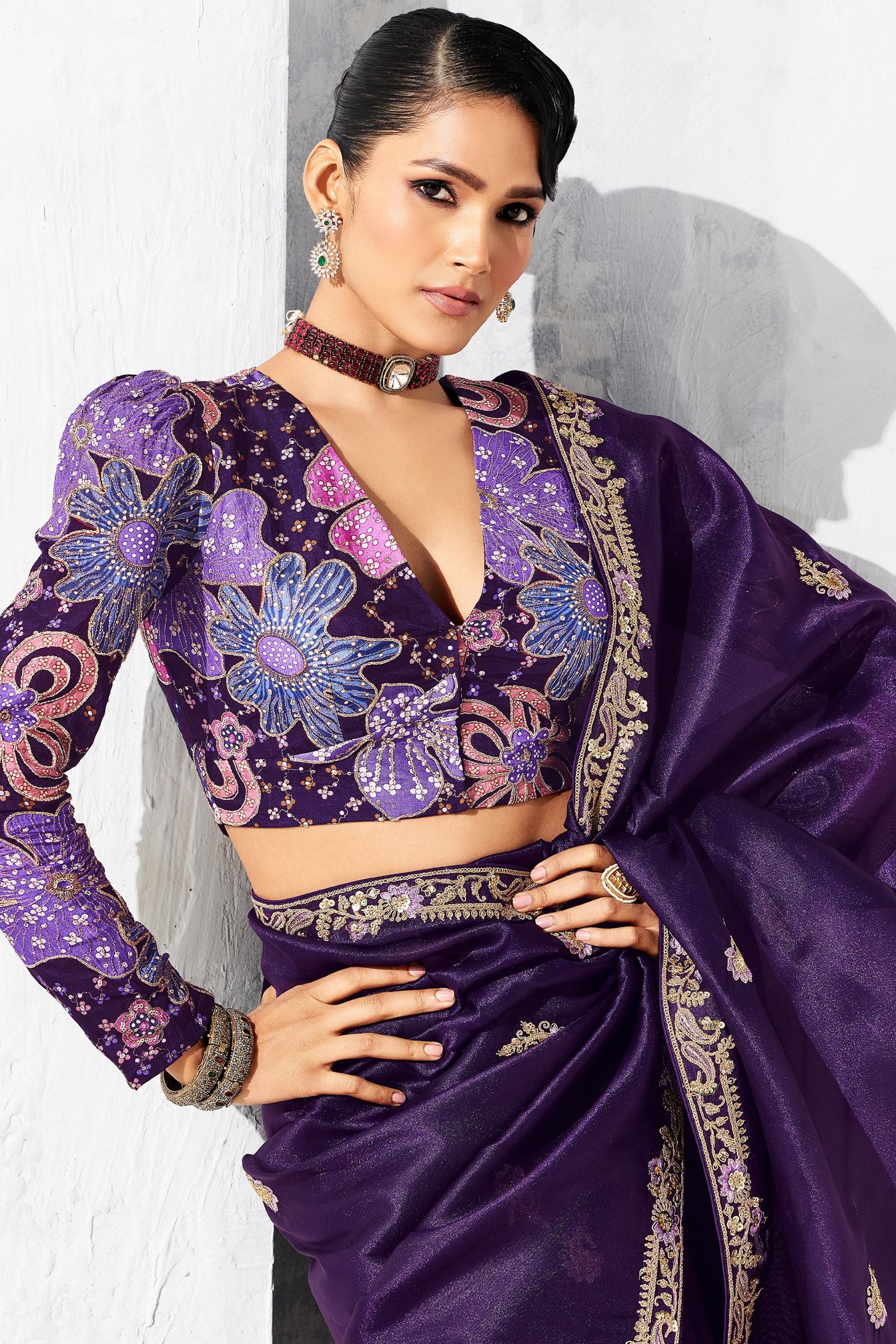 Purple Embroidered Tissue Organza Saree-SAR10559_2_SareeButa.com