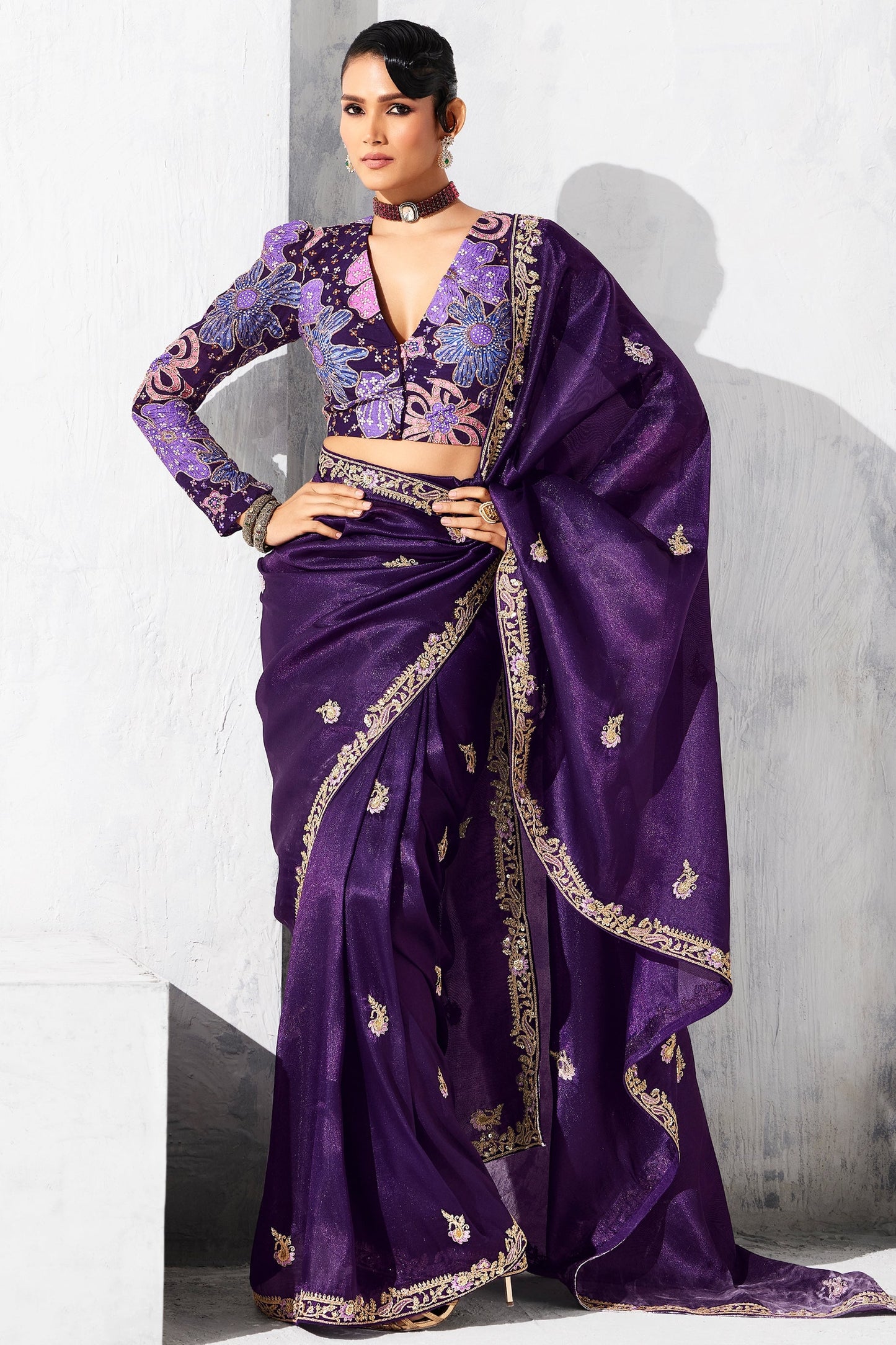 Purple Embroidered Tissue Organza Saree-SAR10559_4_SareeButa.com