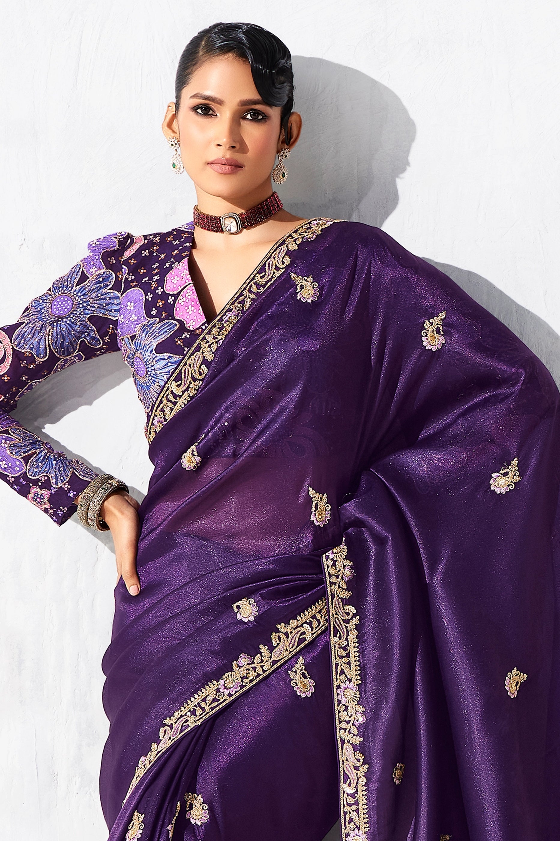 Purple Embroidered Tissue Organza Saree-SAR10559_5_SareeButa.com