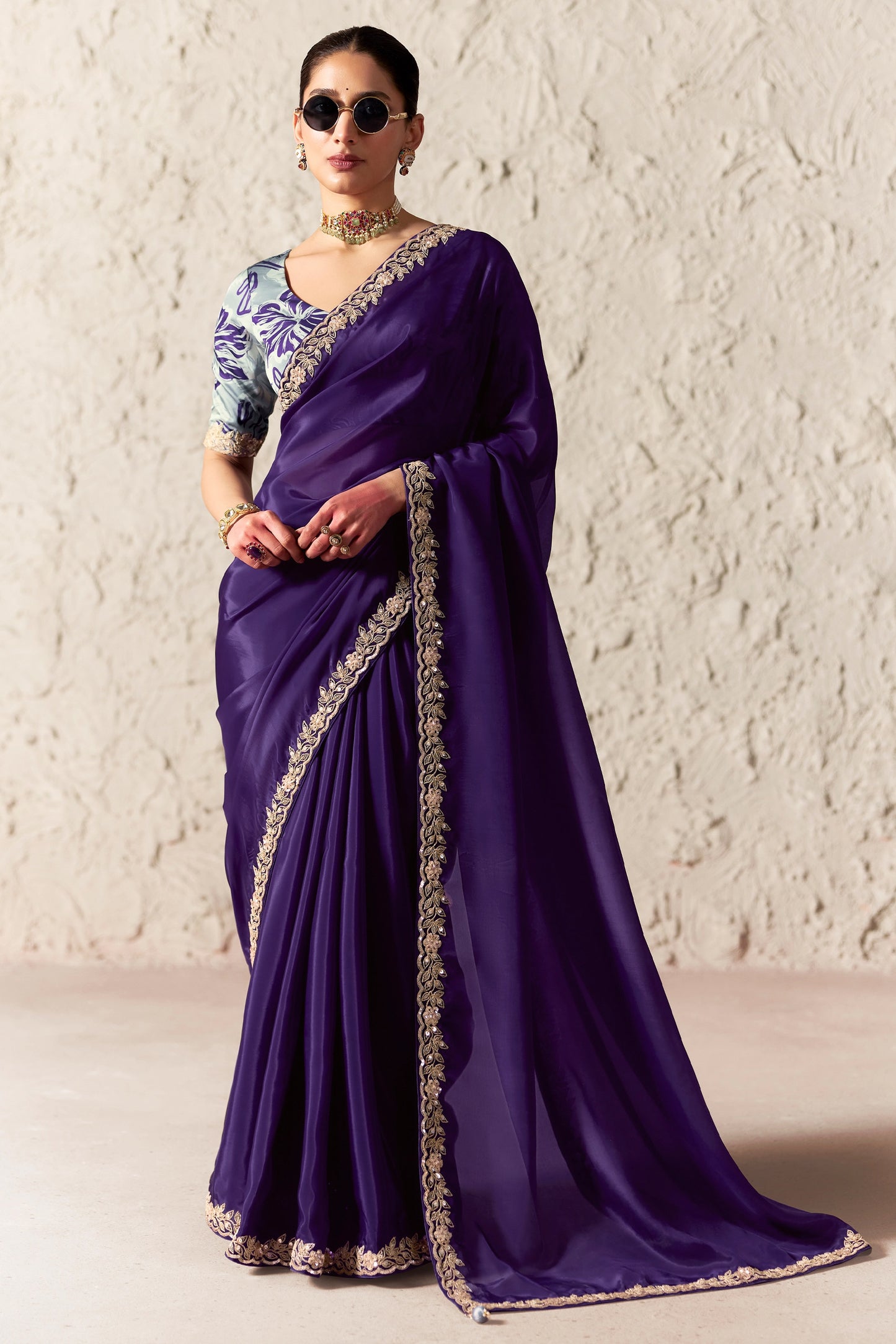 Purple Embroidered Tissue Organza Saree-SAR12782_1_SareeButa.com