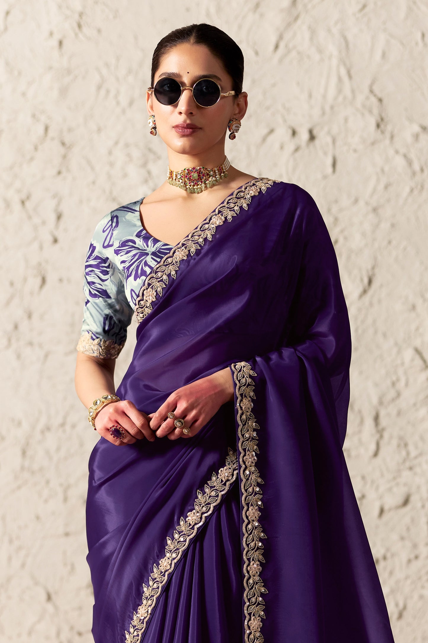 Purple Embroidered Tissue Organza Saree-SAR12782_3_SareeButa.com