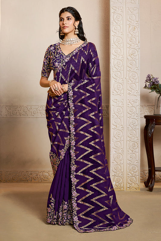 Purple Embroidered Velvet Silk Saree-SAR10877_1_SareeButa.com