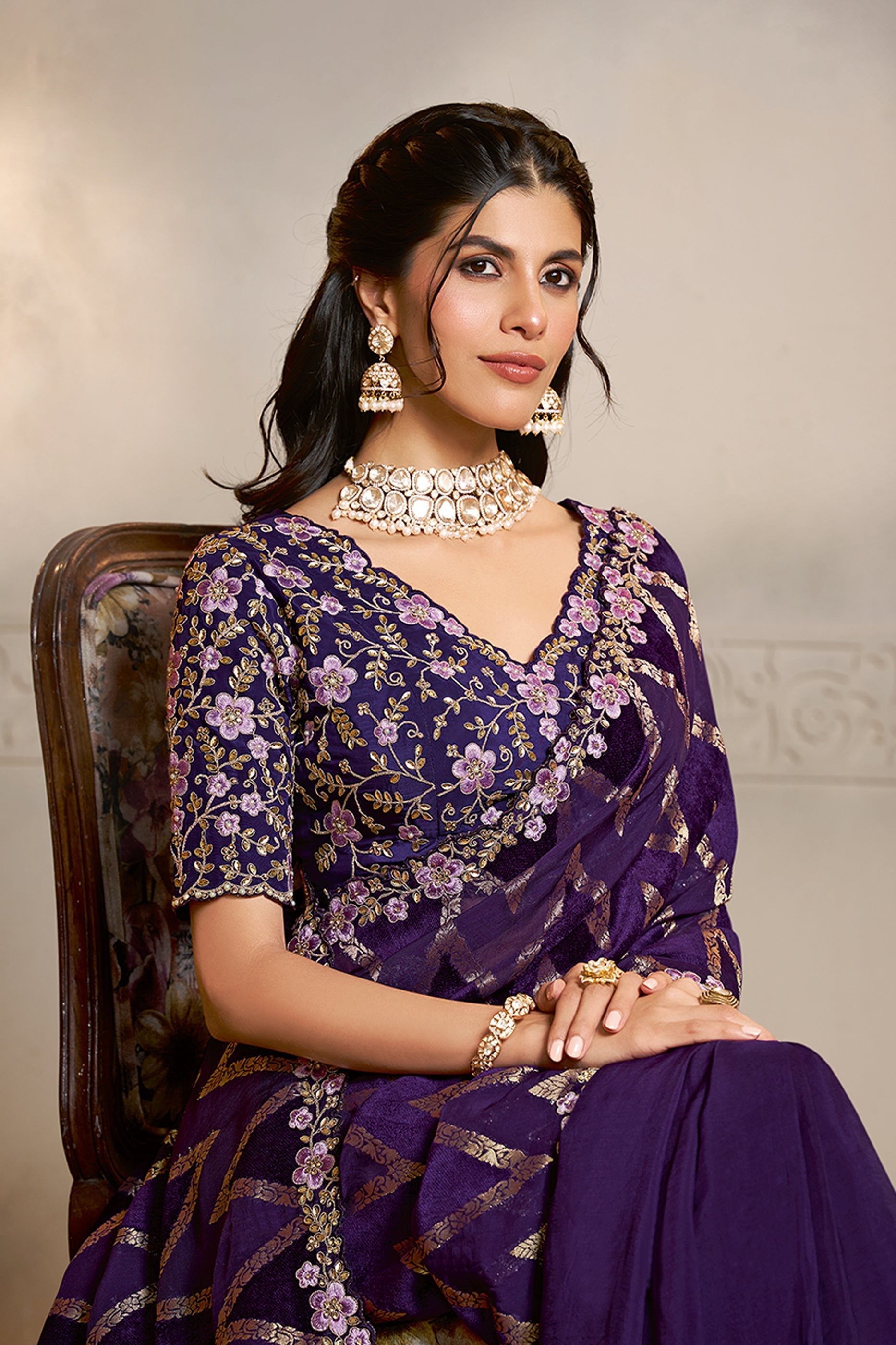 Purple Embroidered Velvet Silk Saree-SAR10877_2_SareeButa.com