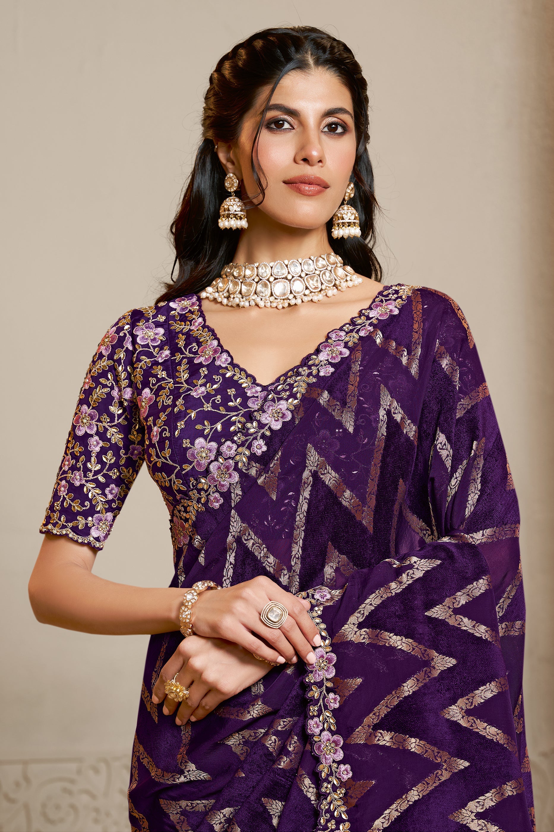 Purple Embroidered Velvet Silk Saree-SAR10877_3_SareeButa.com