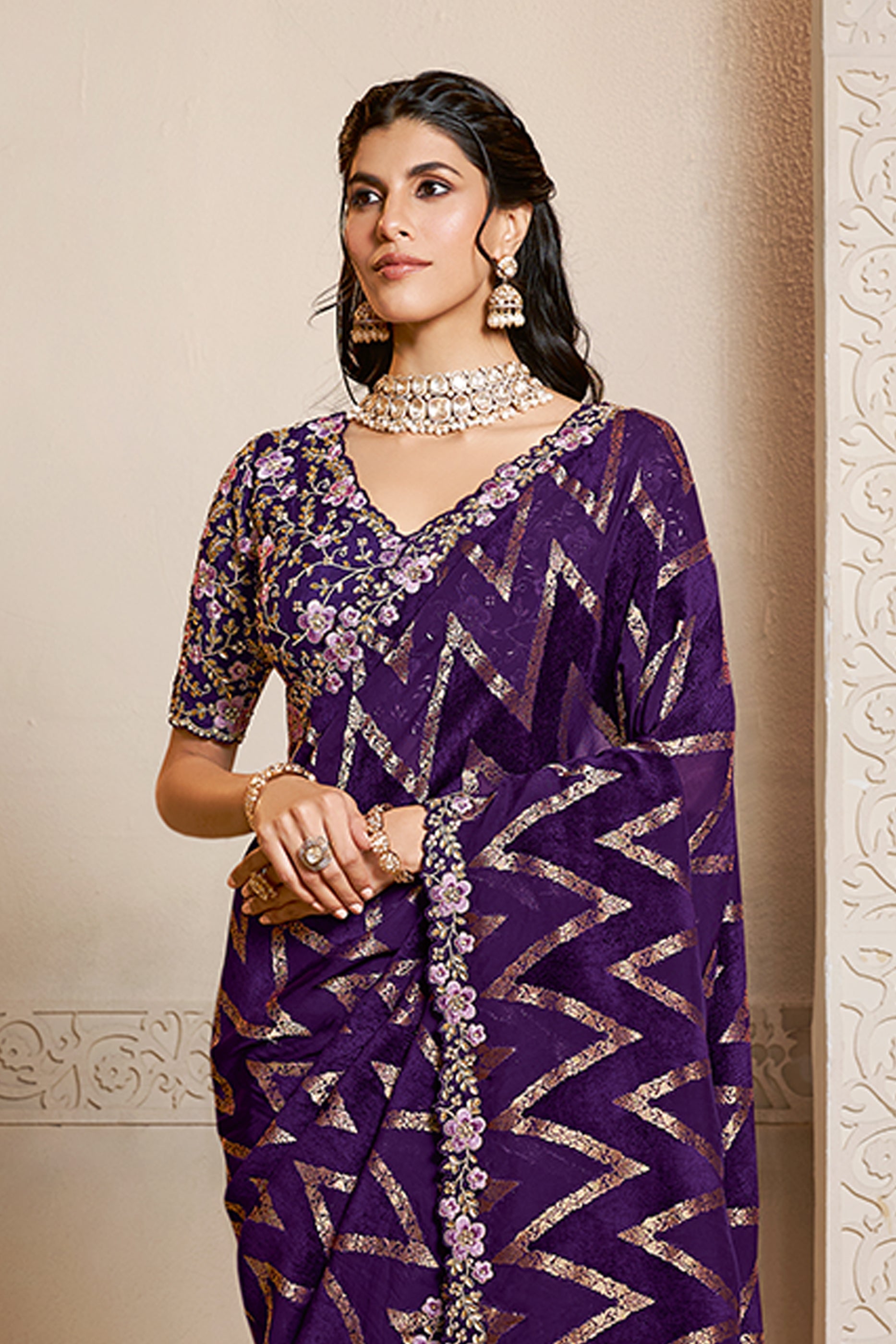 Purple Embroidered Velvet Silk Saree-SAR10877_4_SareeButa.com