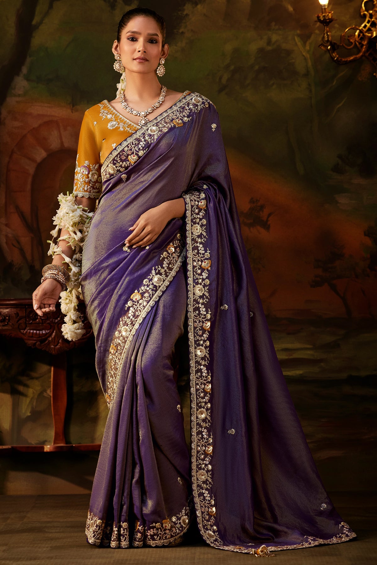 Purple Embroidered Viscose Tissue Saree-SAR13255_1_SareeButa.com