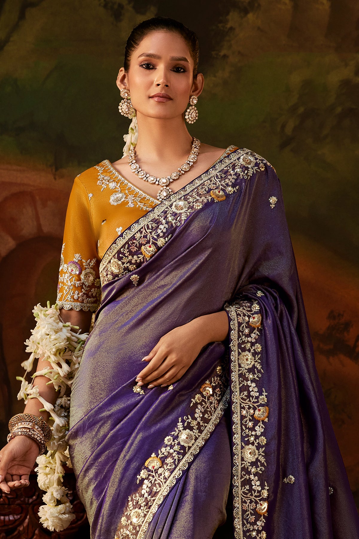Purple Embroidered Viscose Tissue Saree-SAR13255_3_SareeButa.com