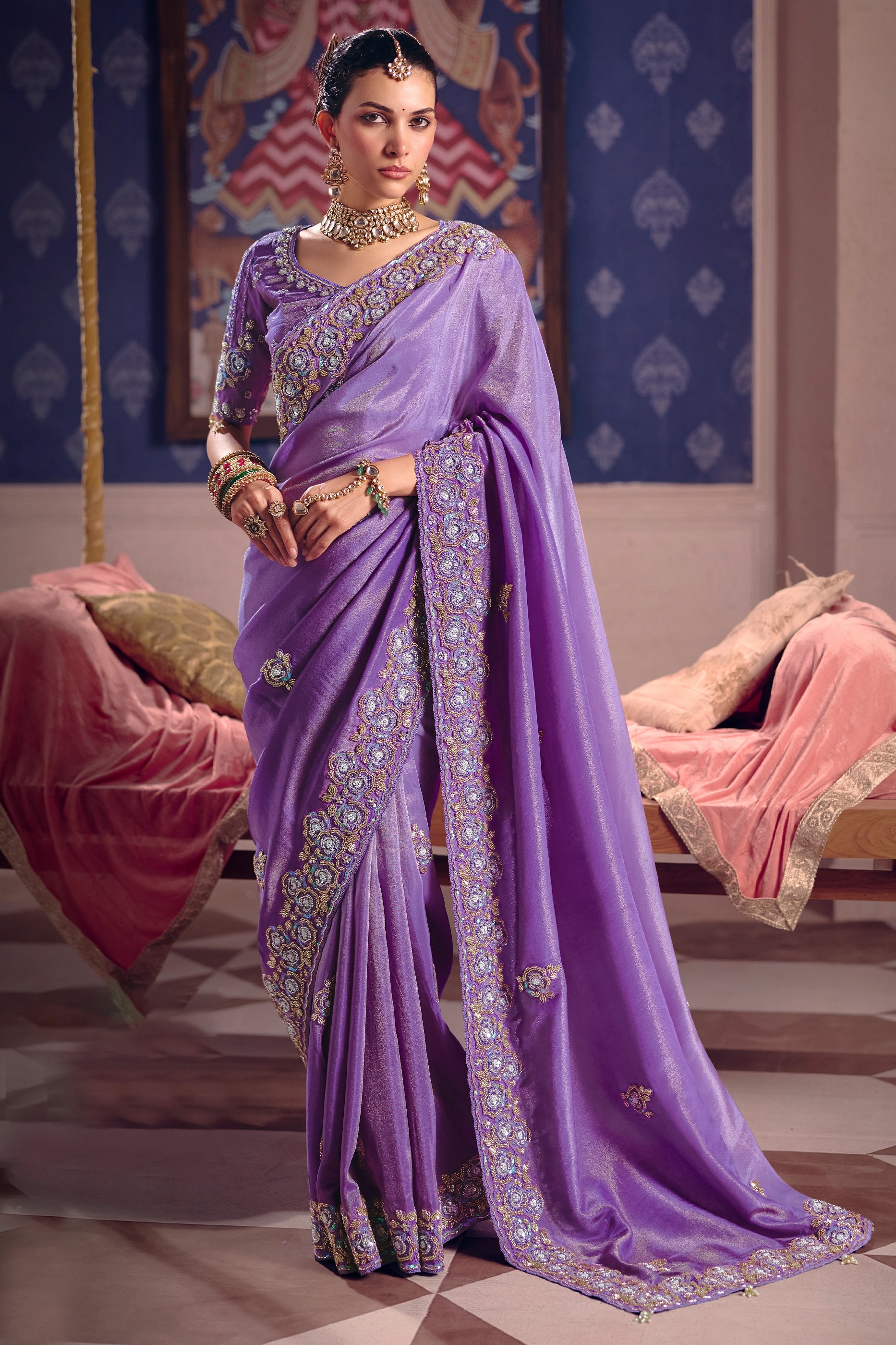 Purple Embroidered Viscose Zari Tissue Saree-SAR12586_1_SareeButa.com