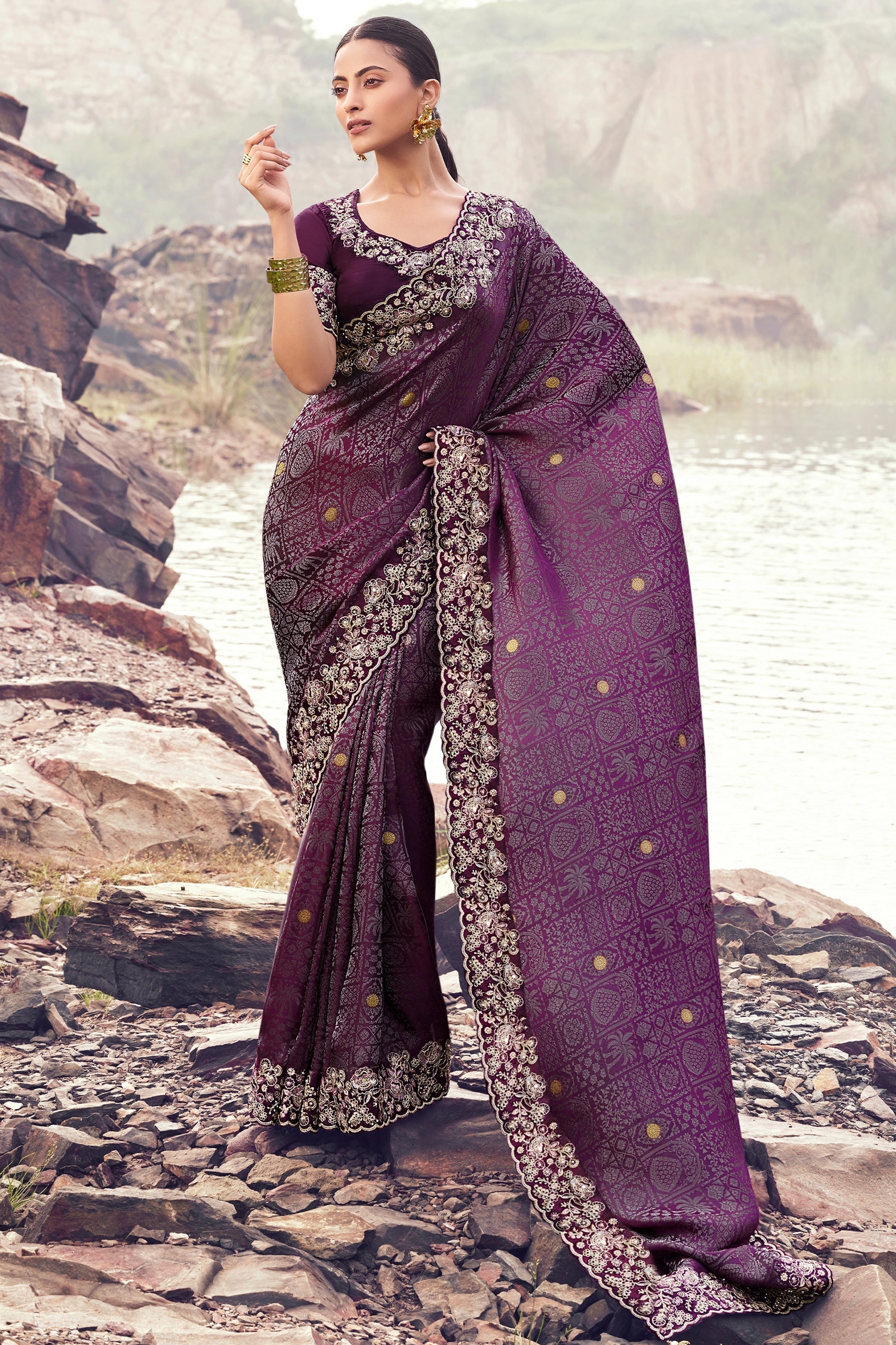 Purple Embroidered Woven Satin Silk Saree-SAR11012_1_SareeButa.com