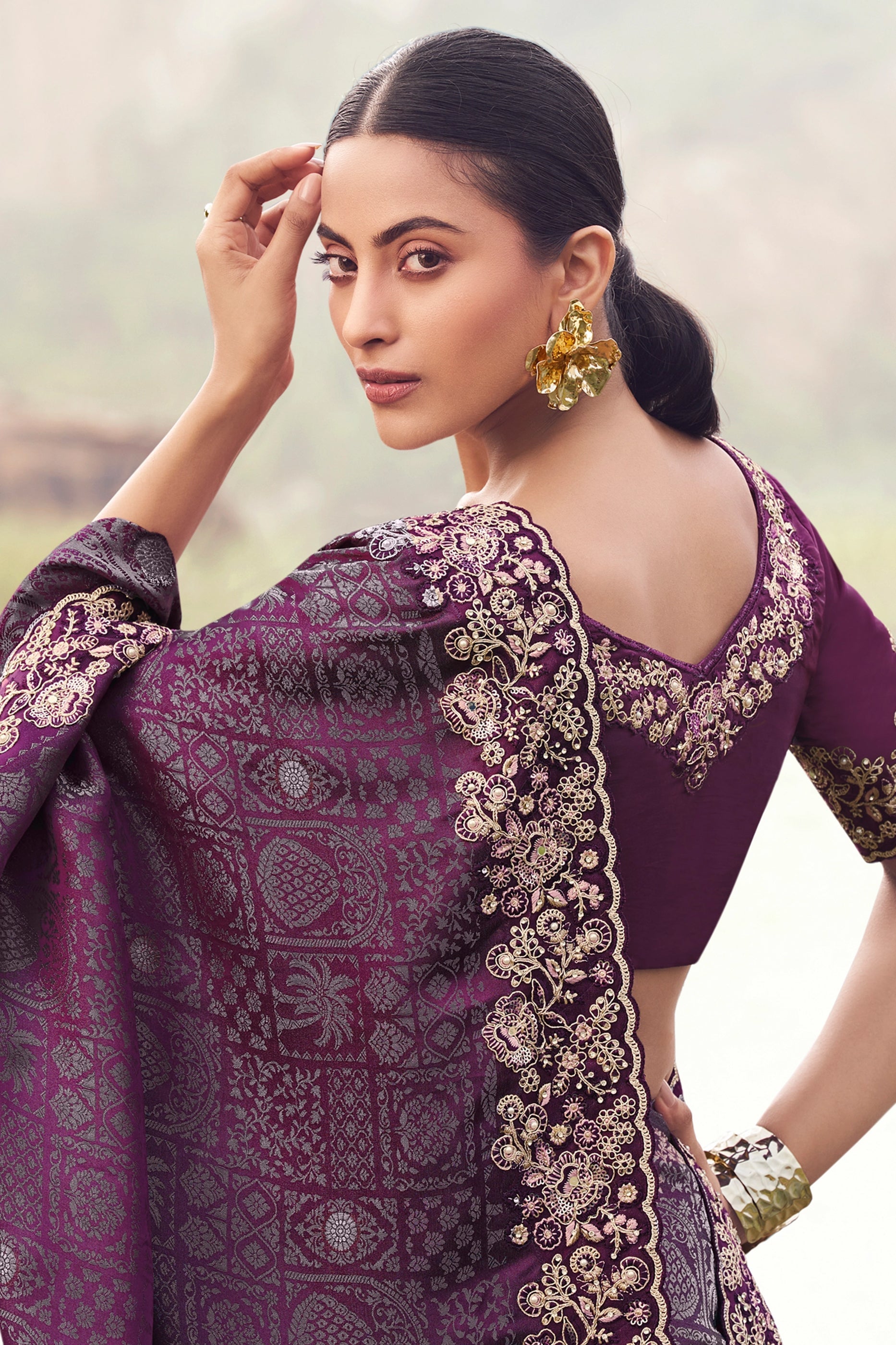 Purple Embroidered Woven Satin Silk Saree-SAR11012_3_SareeButa.com