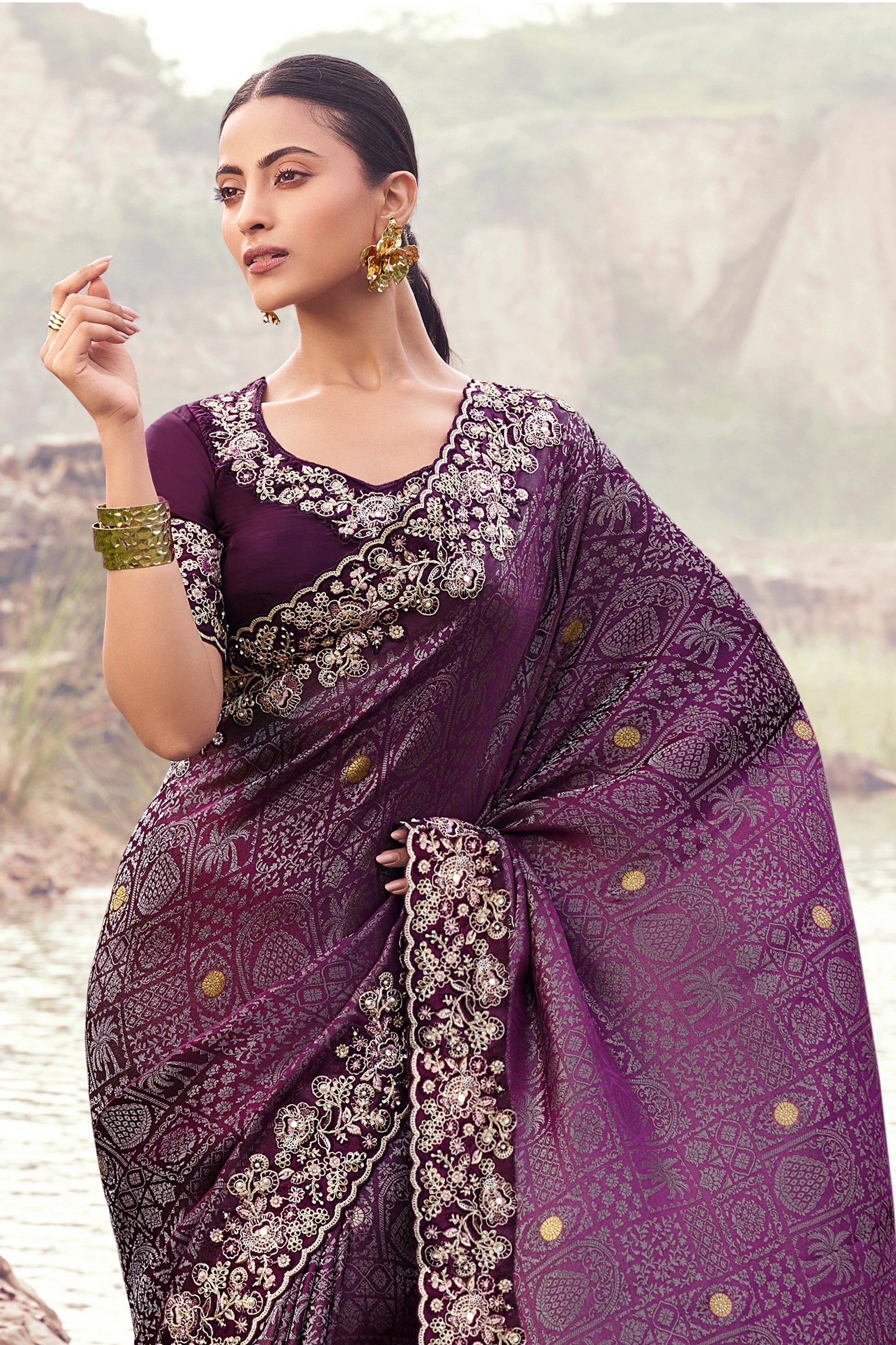 Purple Embroidered Woven Satin Silk Saree-SAR11012_4_SareeButa.com