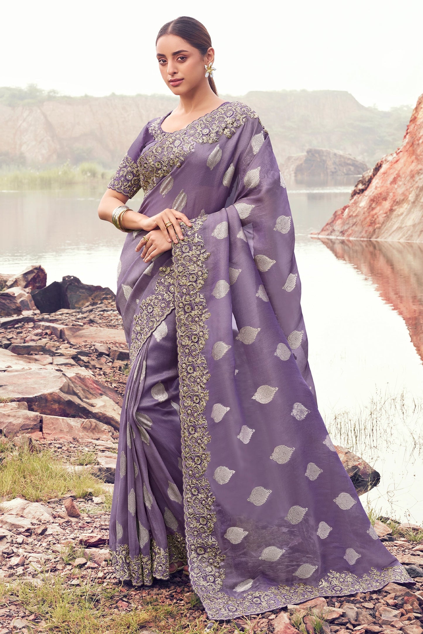 Purple Embroidered Woven Tissue Silk Saree-SAR11006_1_SareeButa.com