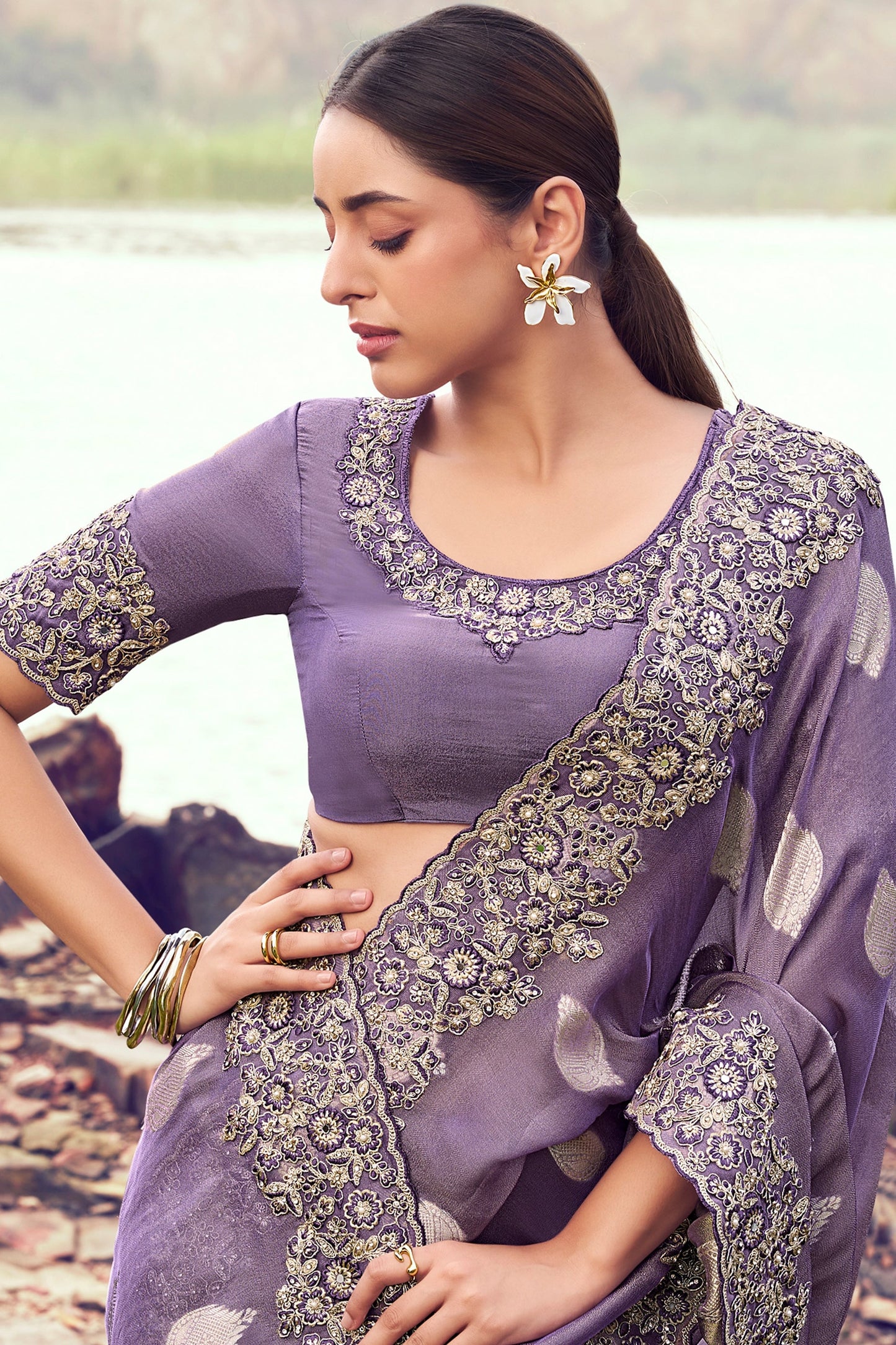 Purple Embroidered Woven Tissue Silk Saree-SAR11006_2_SareeButa.com
