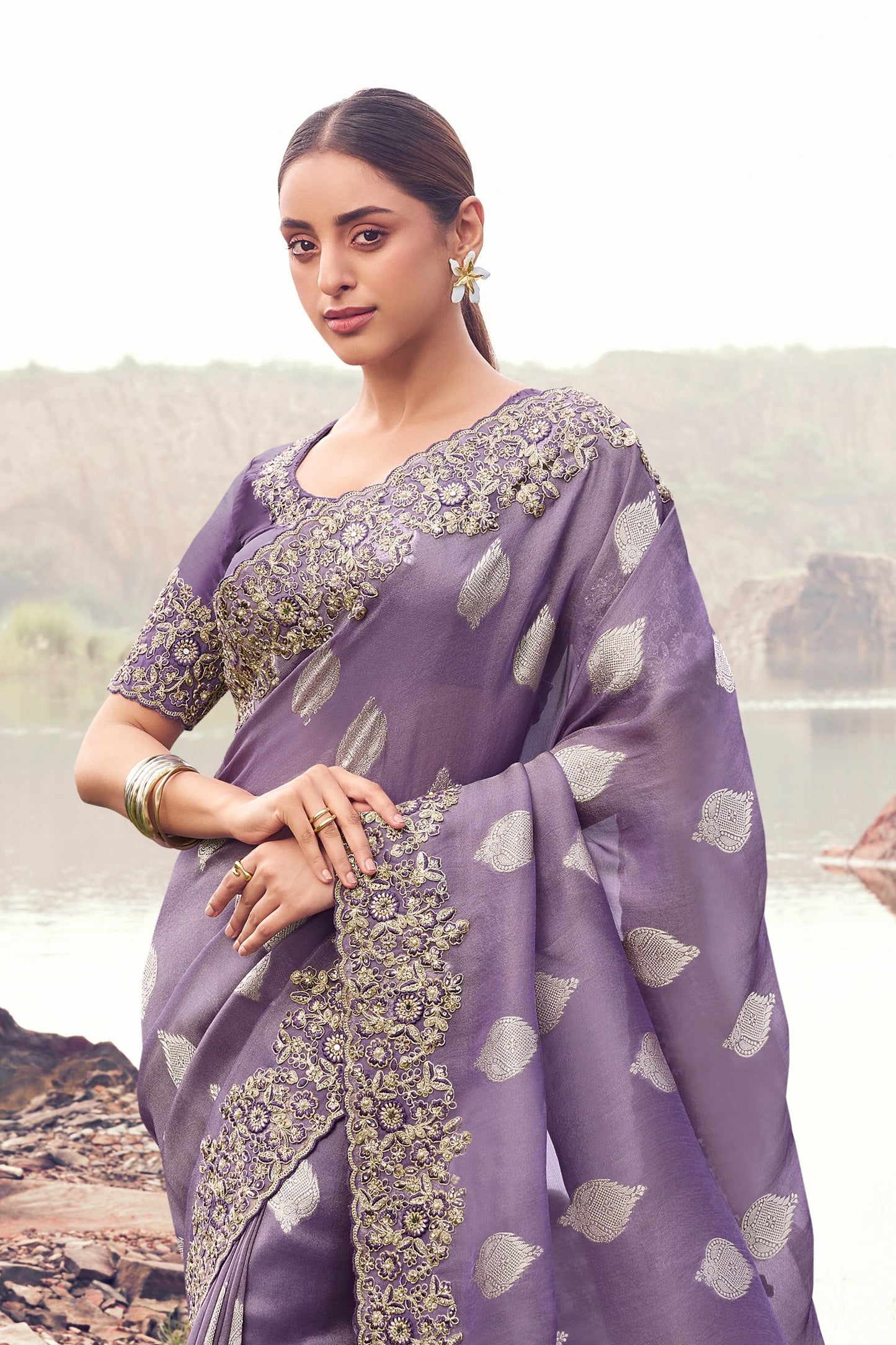 Purple Embroidered Woven Tissue Silk Saree-SAR11006_4_SareeButa.com