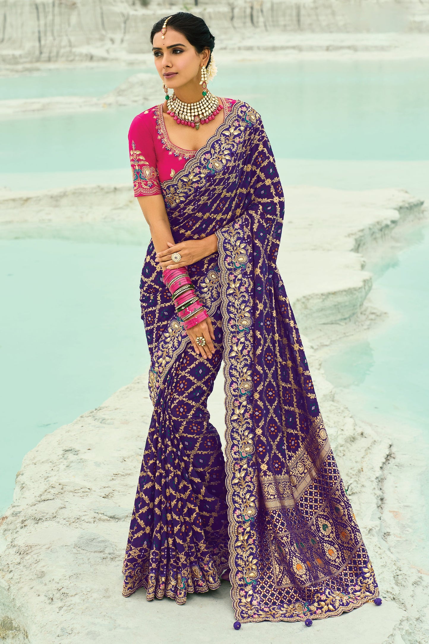 Purple Georgette Bandhani Saree-SAR10302_1_SareeButa.com