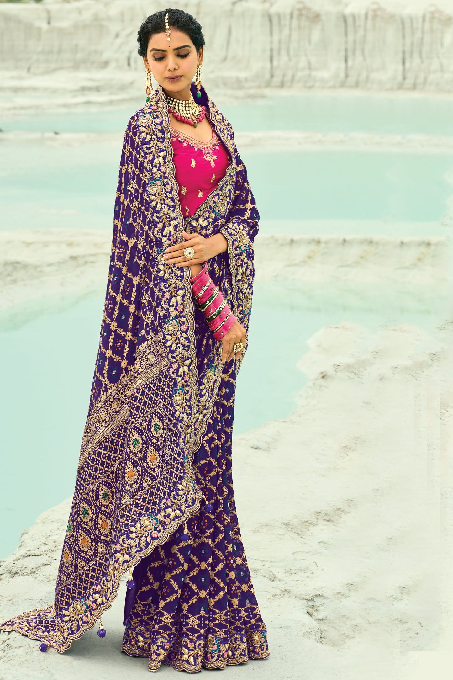 Purple Georgette Bandhani Saree-SAR10302_2_SareeButa.com