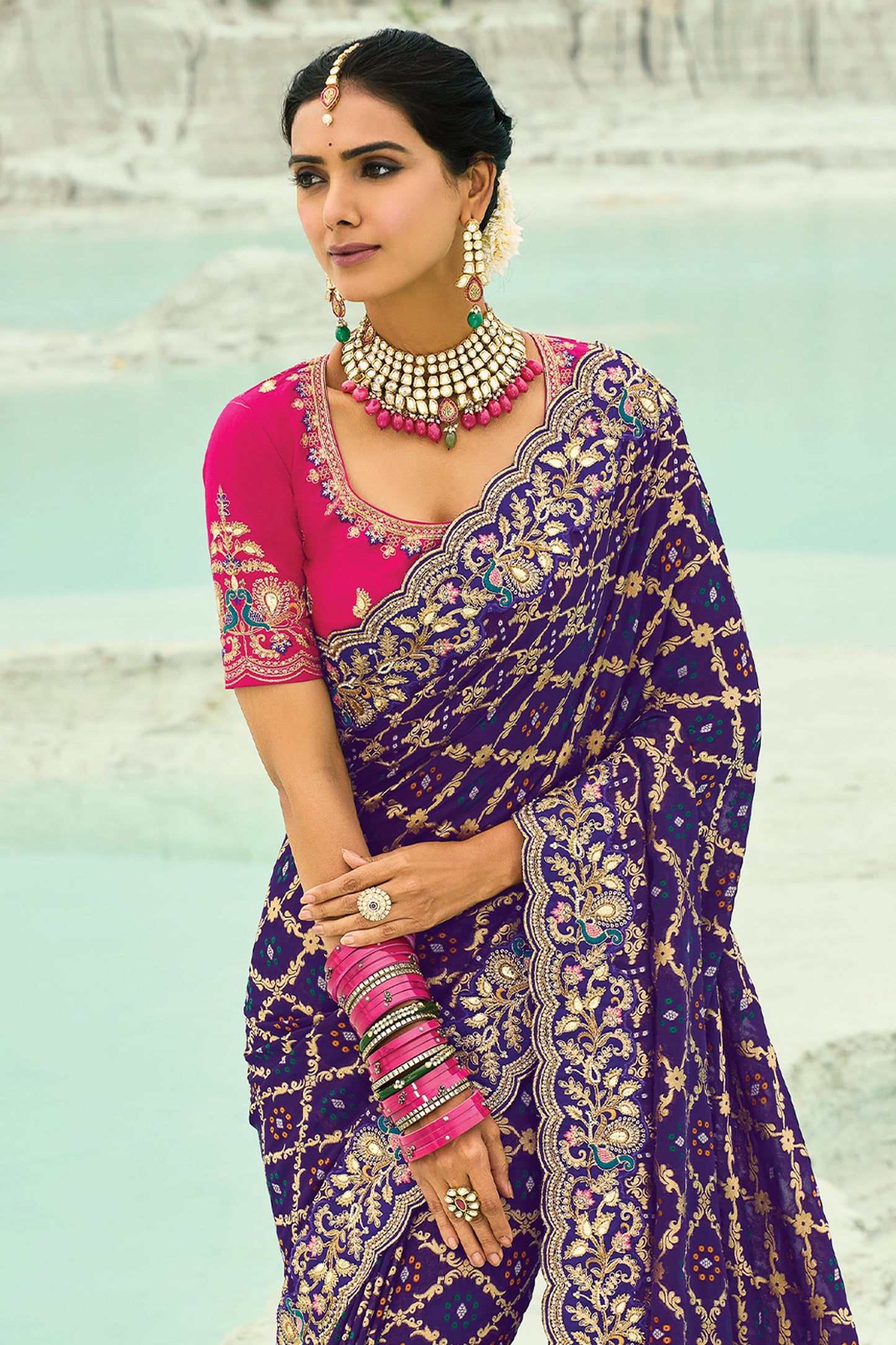 Purple Georgette Bandhani Saree-SAR10302_5_SareeButa.com