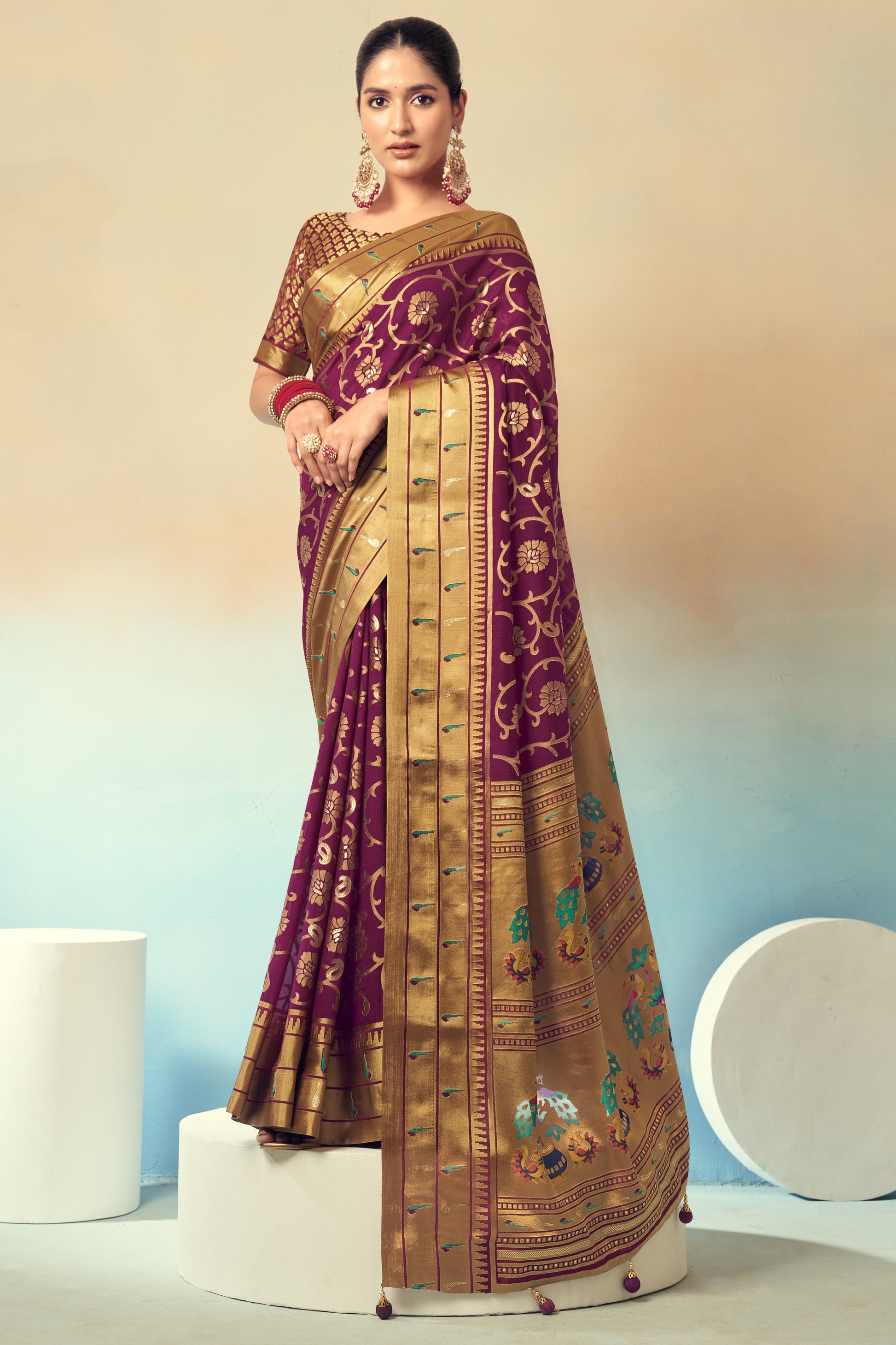 Purple Georgette Paithani Saree-ZB134511_1_SareeButa.com