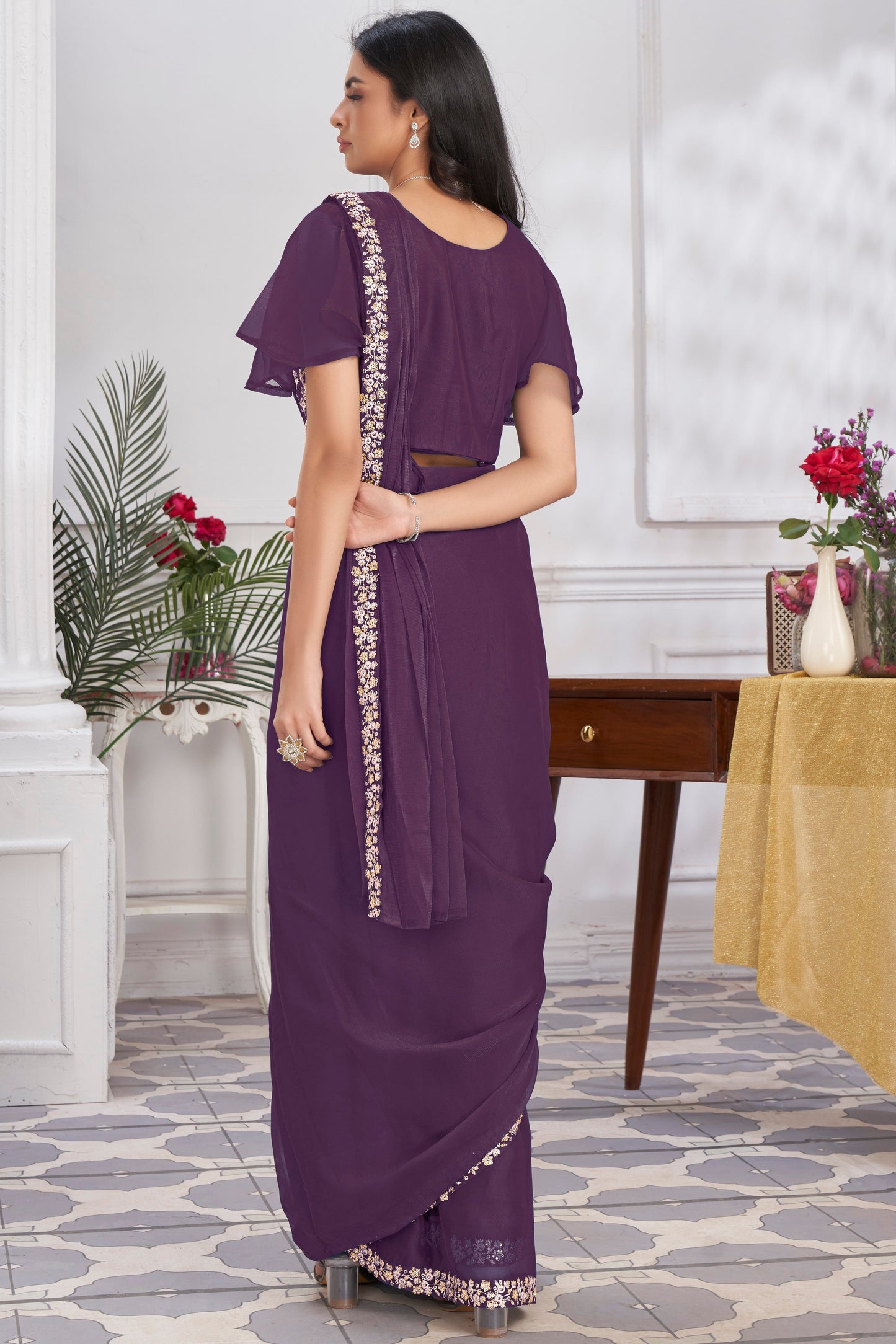 Purple Georgette Readymade Saree With Stitched Blouse-ZB133686_3_SareeButa.com