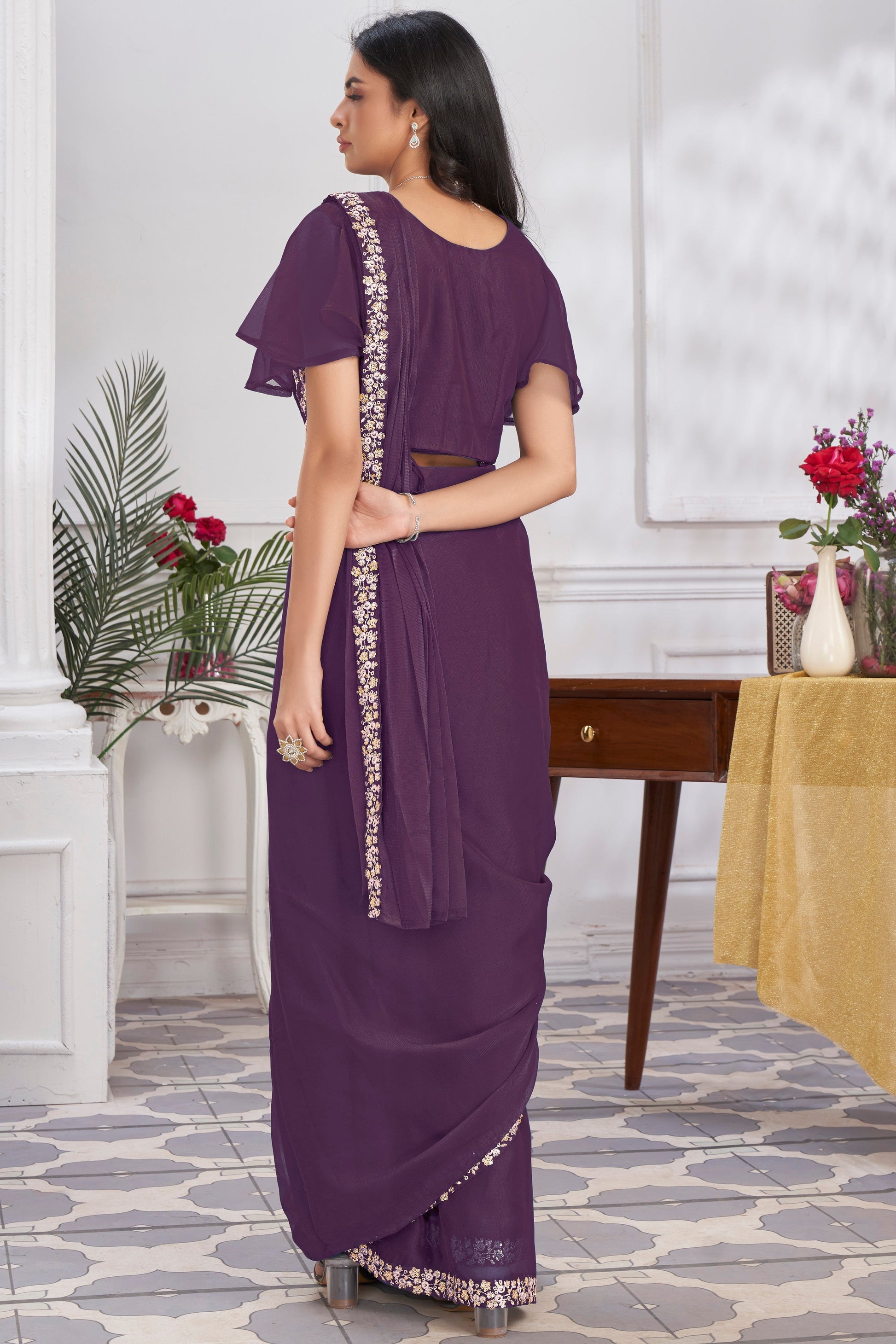 Purple Georgette Readymade Saree With Stitched Blouse-ZB133686_3_SareeButa.com
