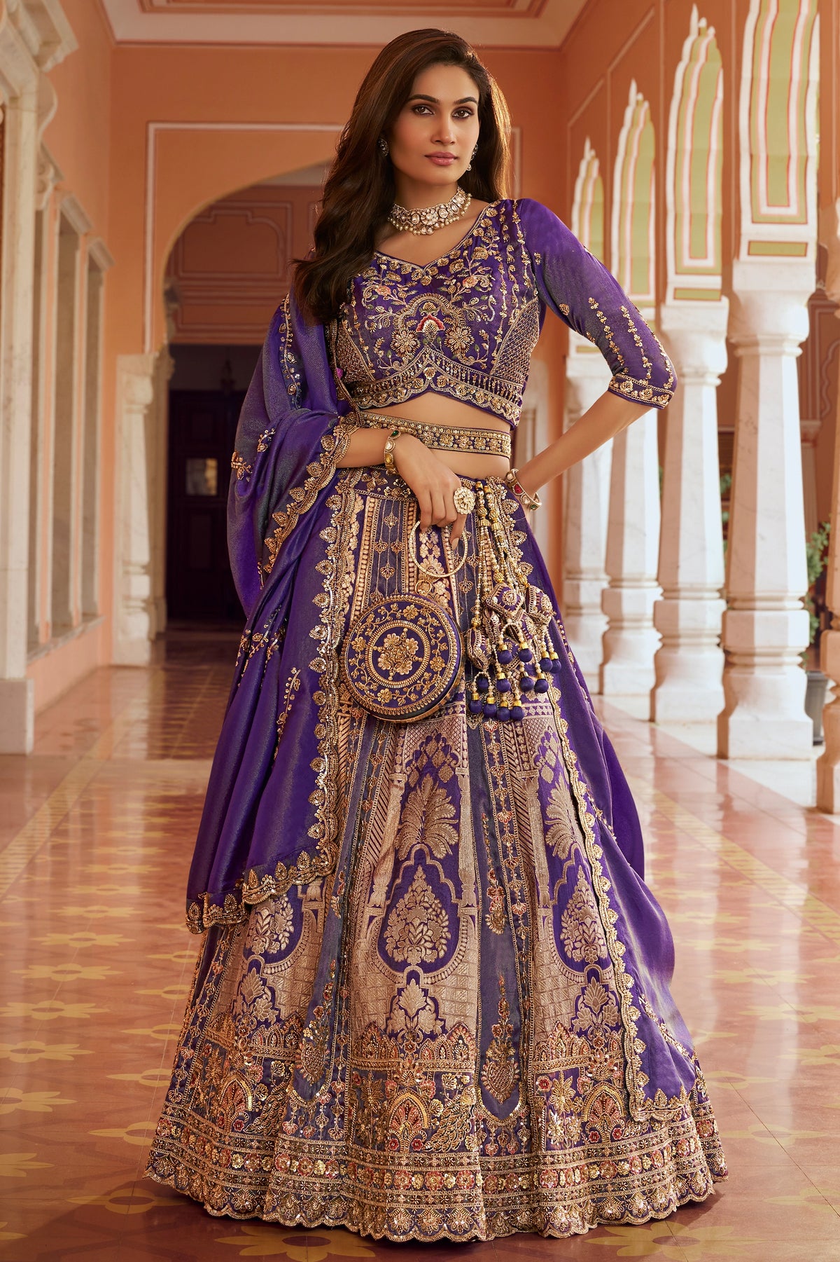 Purple Heavy Work Banarasi Silk Lehenga-SAR13273_1_SareeButa.com