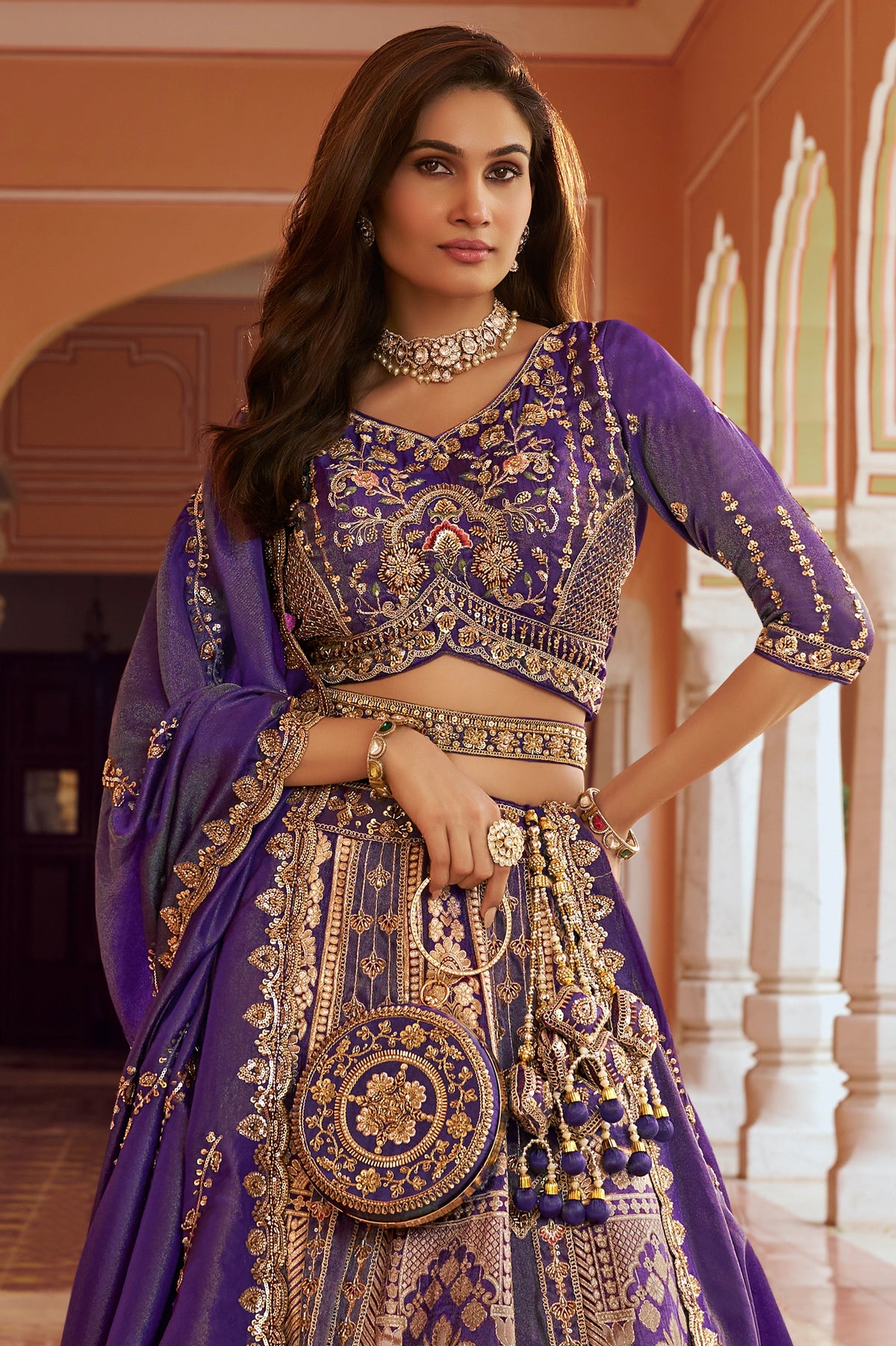 Purple Heavy Work Banarasi Silk Lehenga-SAR13273_5_SareeButa.com