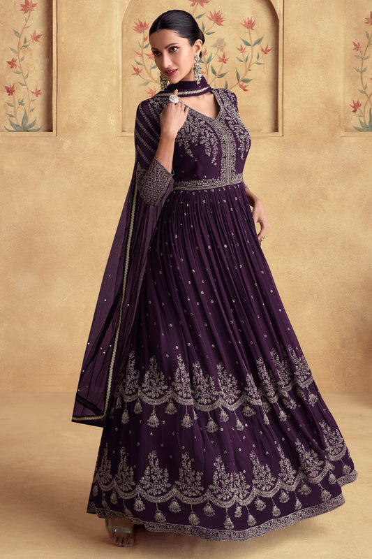Purple Heavy Work Goergette Gown with Dupatta-SS459_1_SareeButa.com