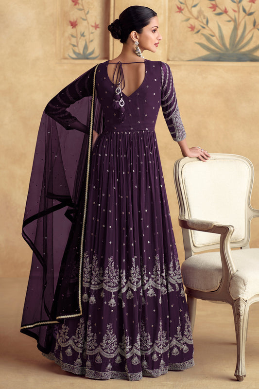 Purple Heavy Work Goergette Gown with Dupatta-SS459_2_SareeButa.com