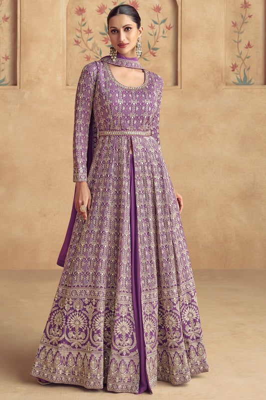 Purple Heavy Work Goergette Gown with Dupatta-SS466_1_SareeButa.com