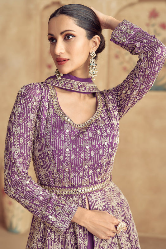 Purple Heavy Work Goergette Gown with Dupatta-SS466_2_SareeButa.com