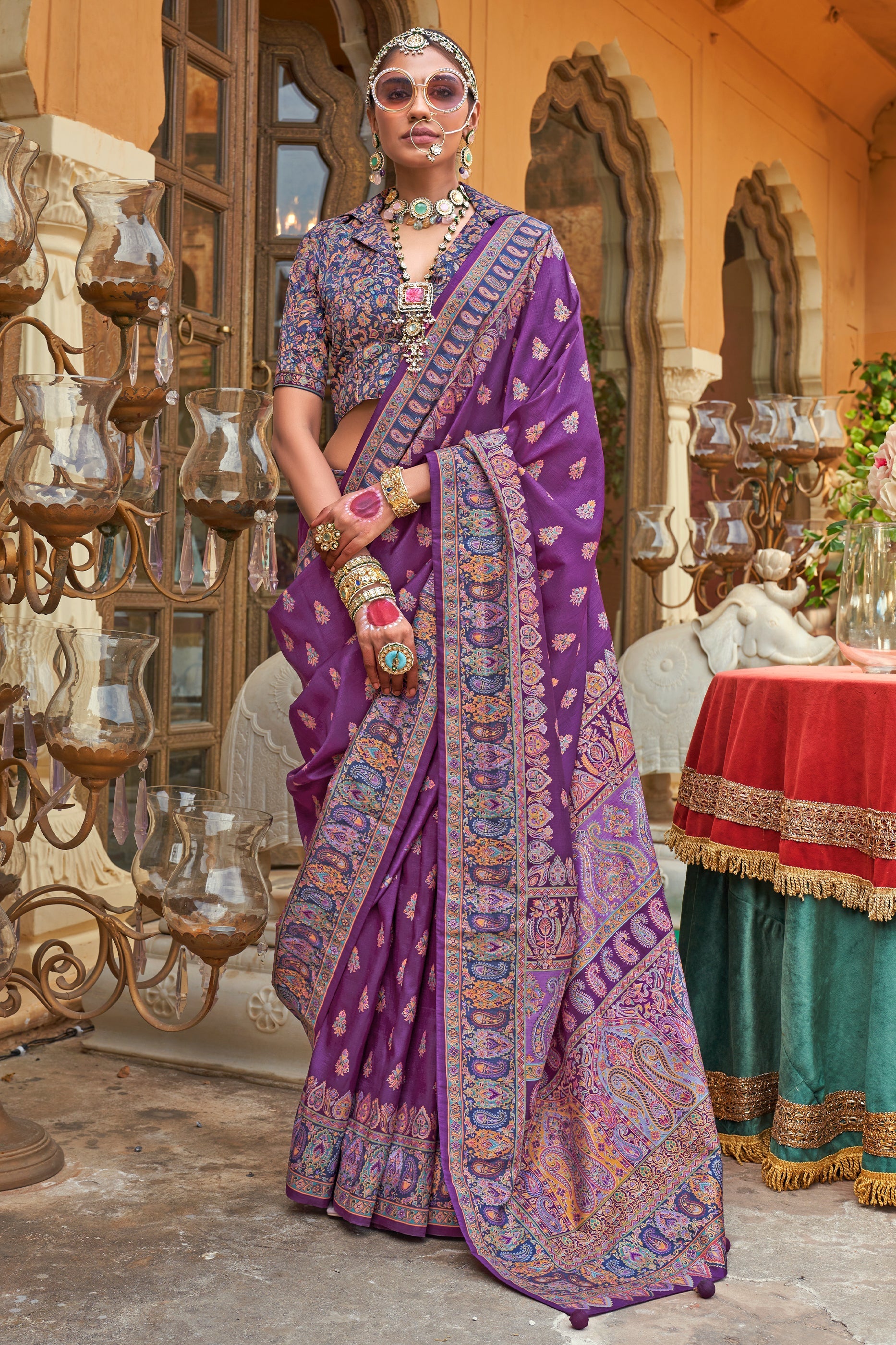 Purple Jamewar Print Viscose Silk Saree-SAR10095_1_SareeButa.com