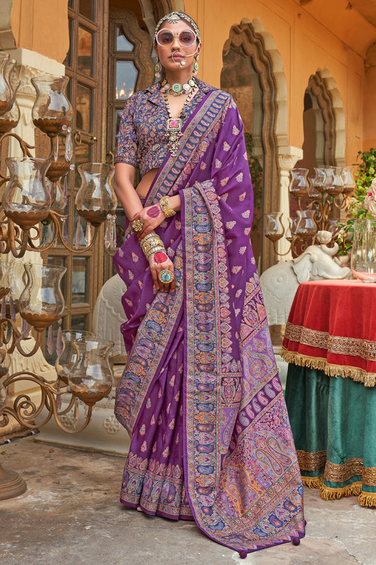 Purple Jamewar Print Viscose Silk Saree-SAR10095_1_SareeButa.com