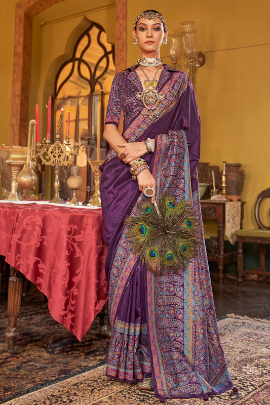 Purple Jamewar Printed Viscose Silk Saree-SAR10170_1_SareeButa.com