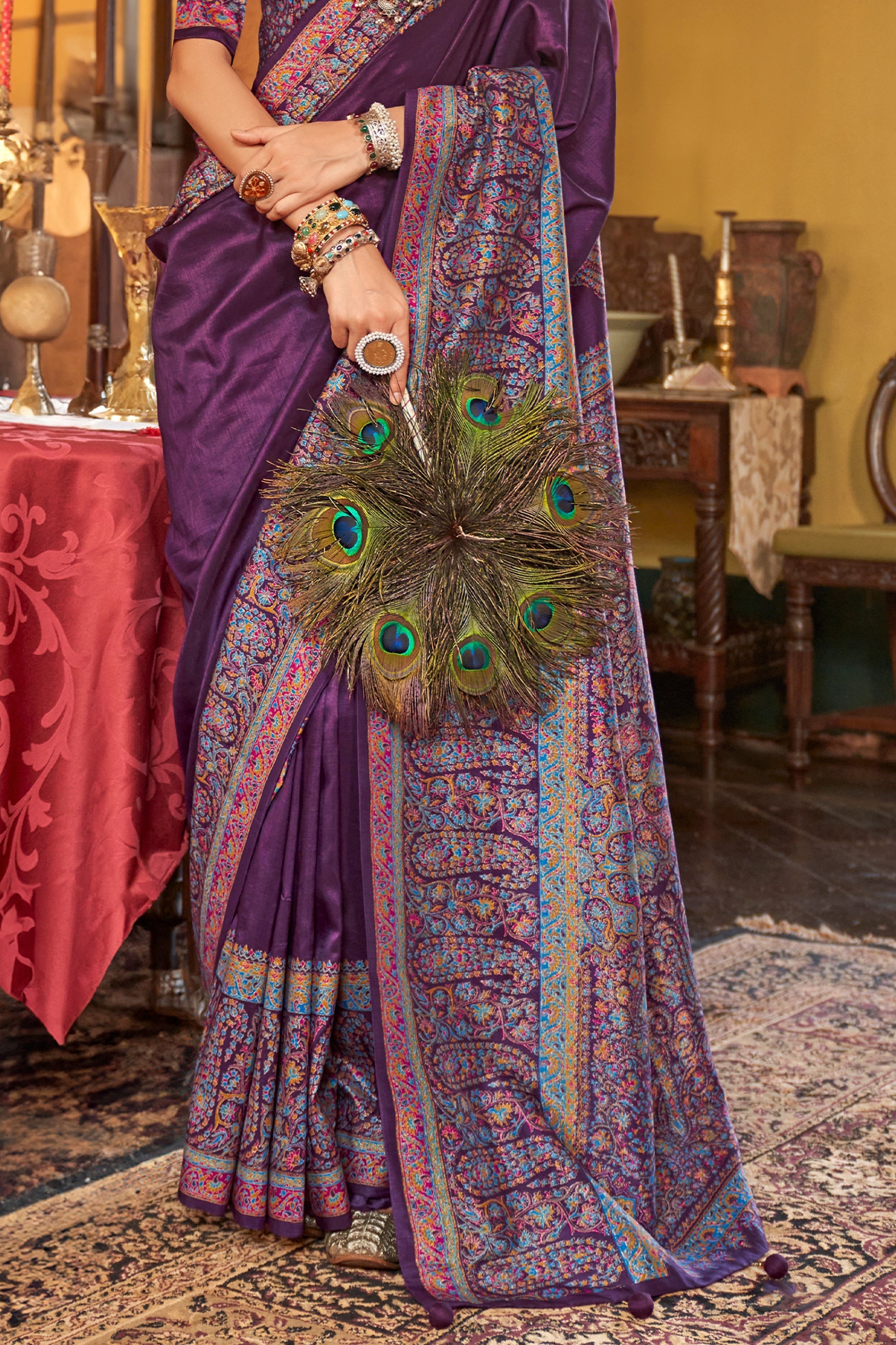 Purple Jamewar Printed Viscose Silk Saree-SAR10170_4_SareeButa.com