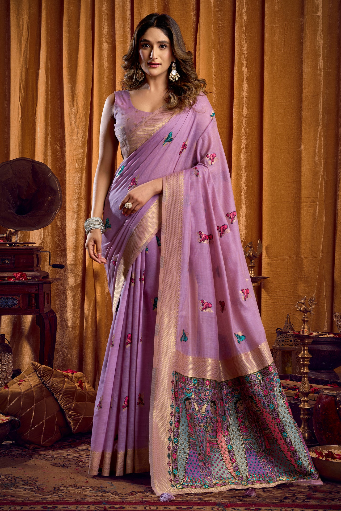 Purple Katha Work Khadi Cotton Saree-SAR12656_1_SareeButa.com