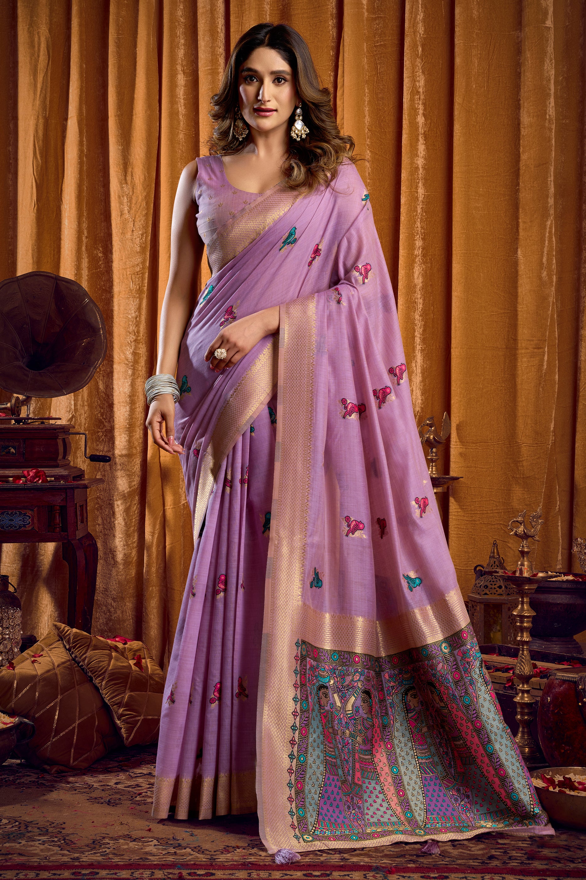 Purple Katha Work Khadi Cotton Saree-SAR12656_1_SareeButa.com