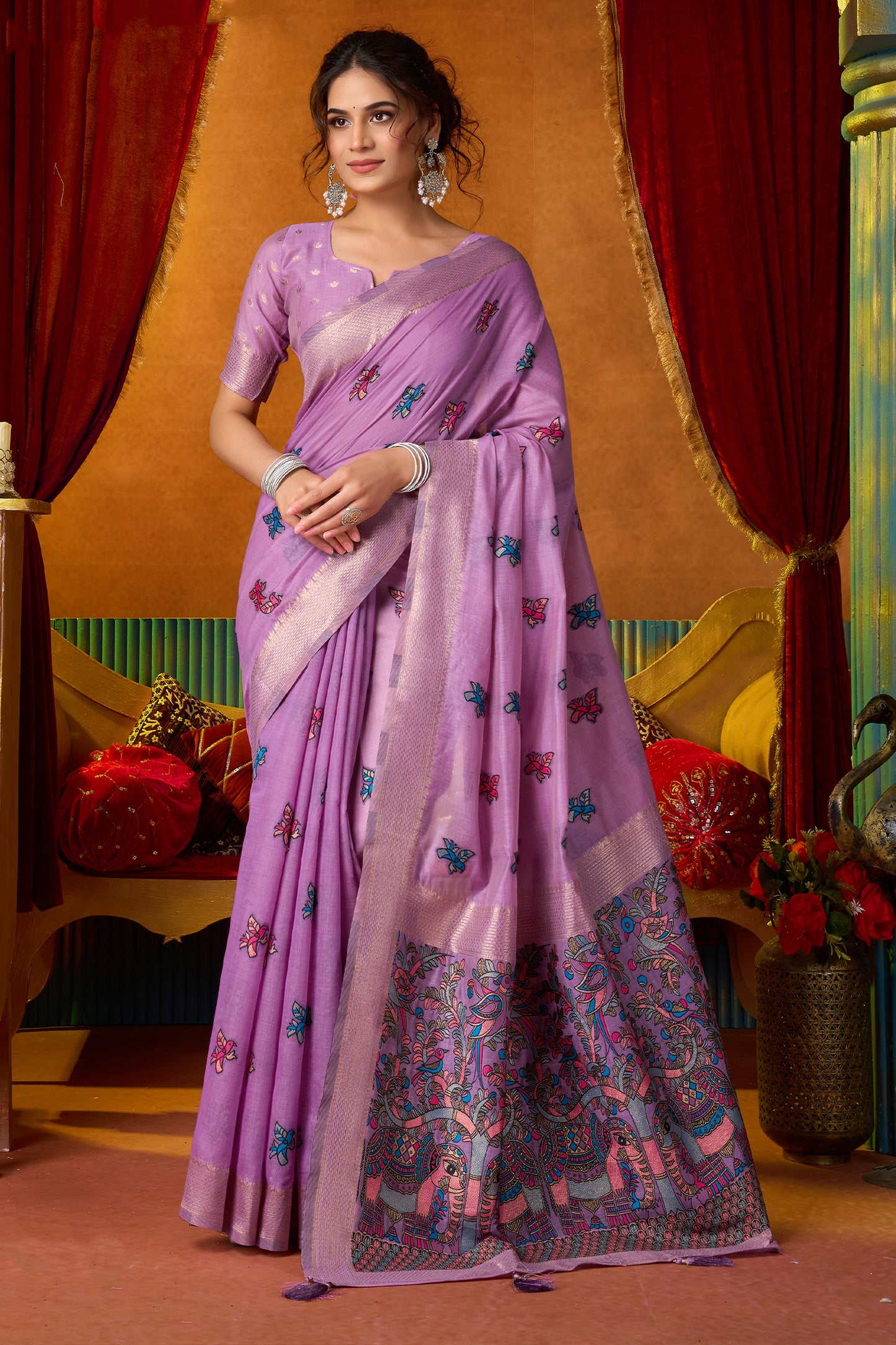 Purple Katha Work Khadi Cotton Saree-SAR12693_1_SareeButa.com