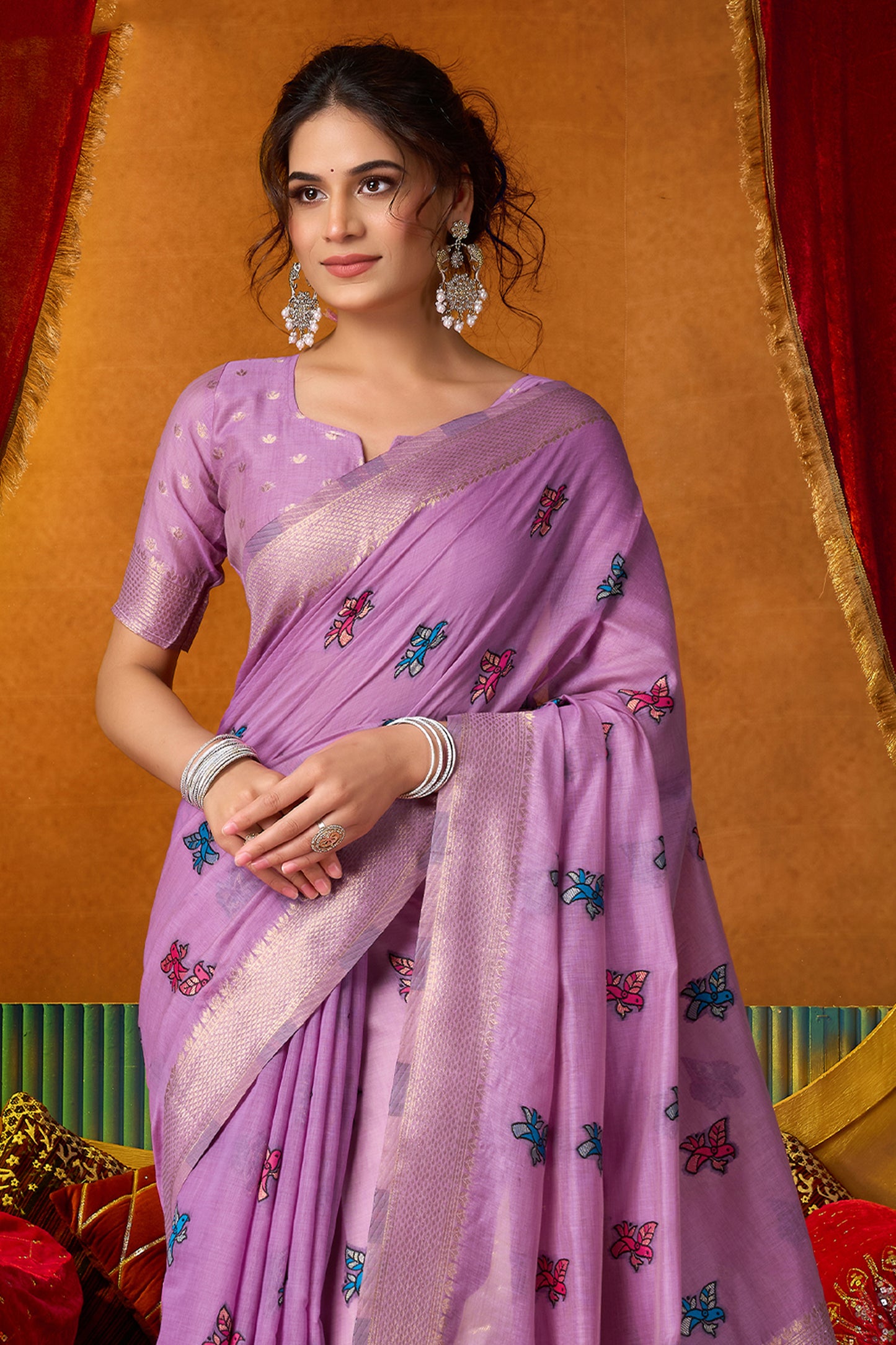 Purple Katha Work Khadi Cotton Saree-SAR12693_3_SareeButa.com